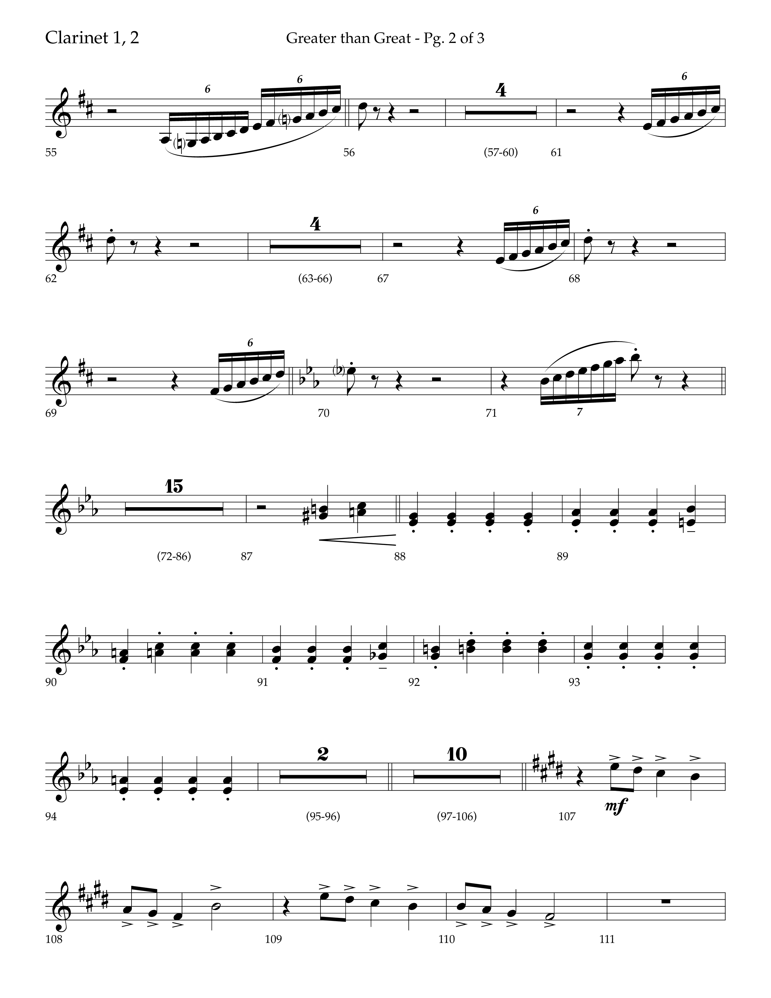 Greater Than Great (with All Hail The Power Of Jesus' Name) (Choral Anthem SATB) Clarinet 1/2 (Lifeway Choral / Arr. Bradley Knight)