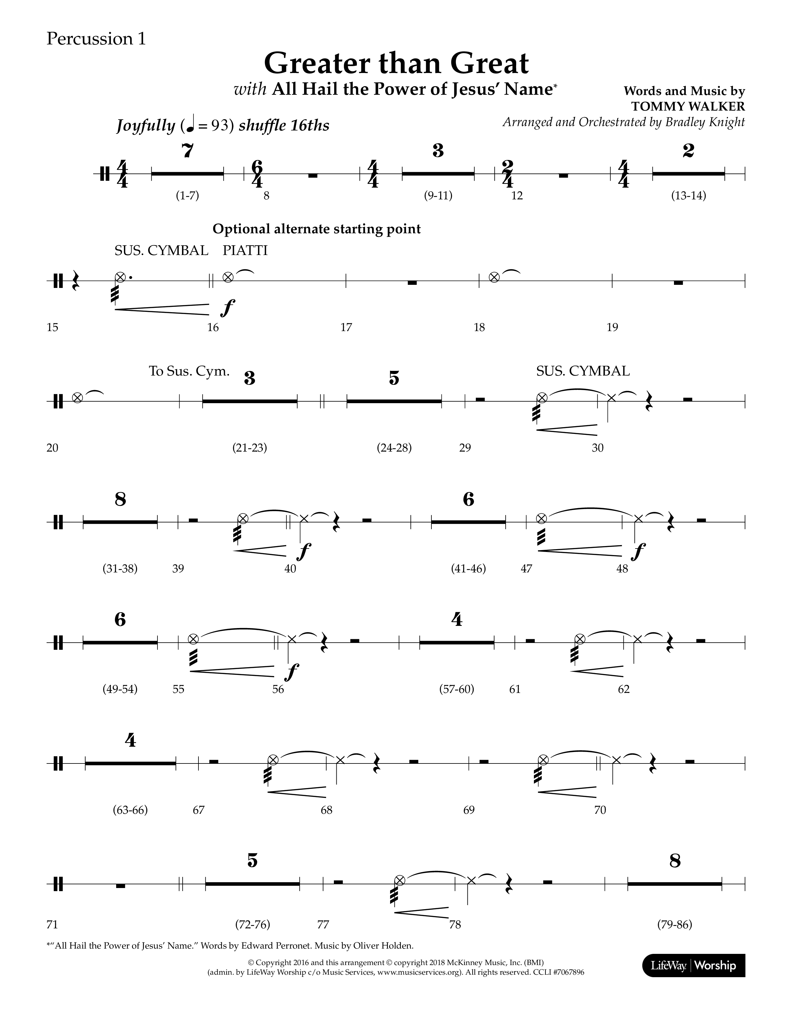 Greater Than Great (with All Hail The Power Of Jesus' Name) (Choral Anthem SATB) Percussion 1/2 (Lifeway Choral / Arr. Bradley Knight)