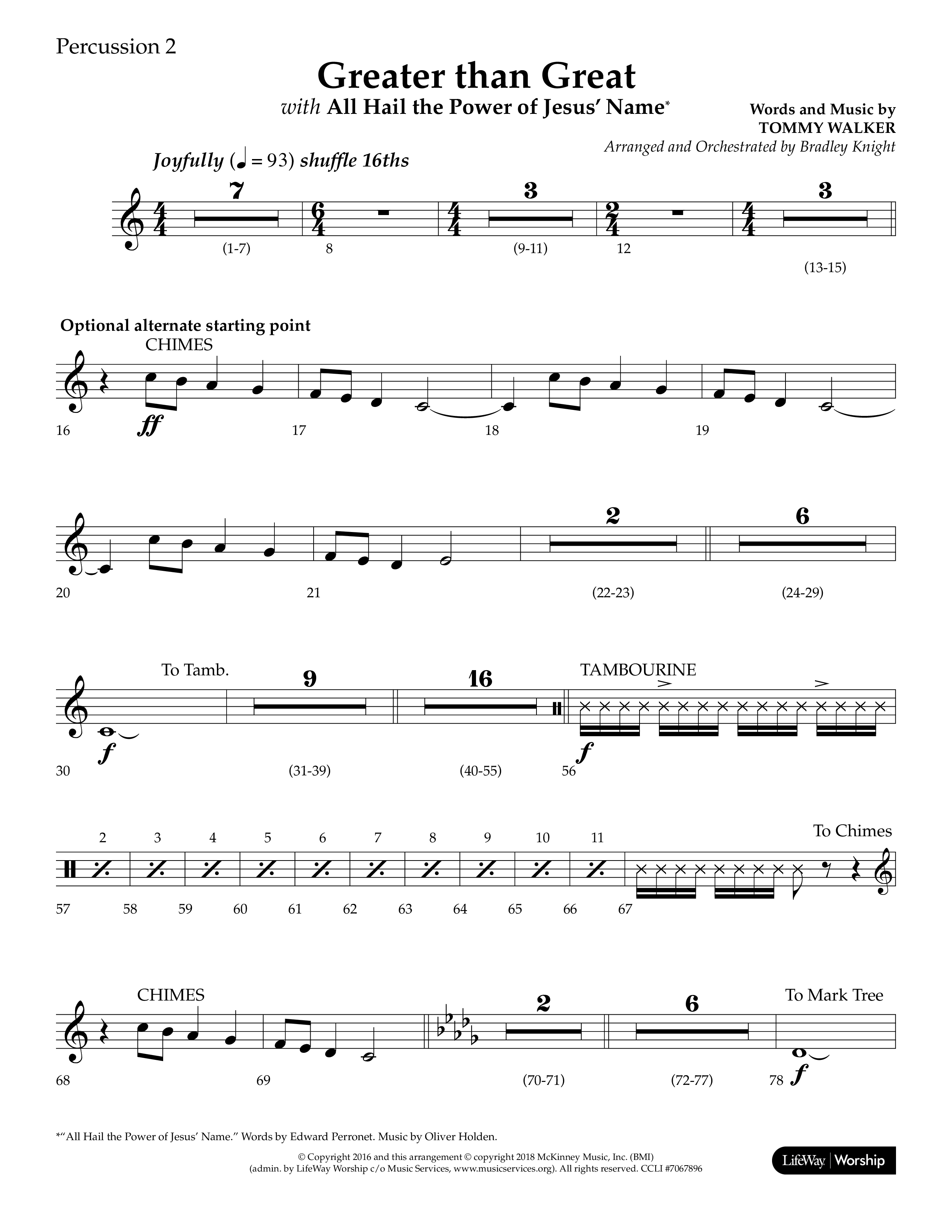 Greater Than Great (with All Hail The Power Of Jesus' Name) (Choral Anthem SATB) Percussion 1/2 (Lifeway Choral / Arr. Bradley Knight)