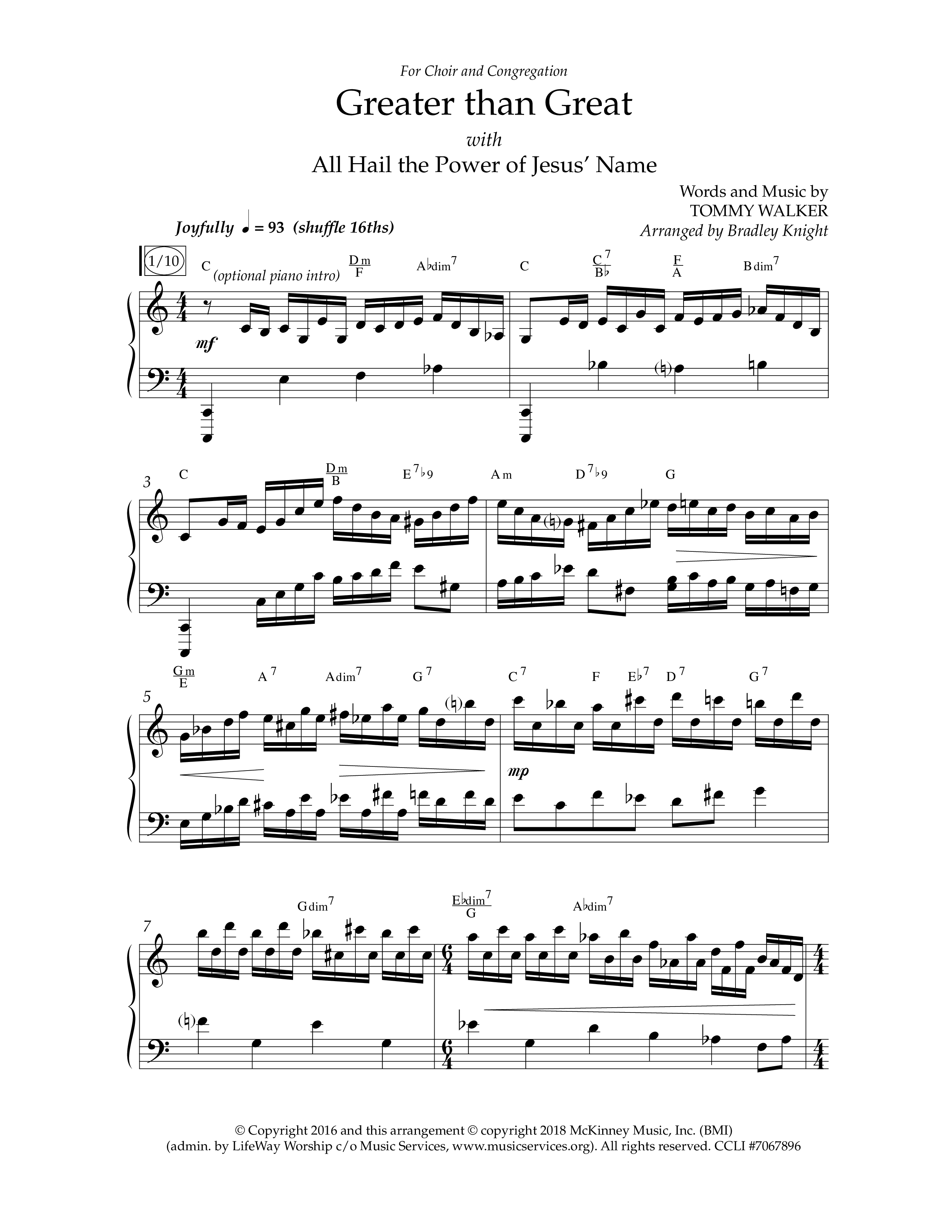 Greater Than Great (with All Hail The Power Of Jesus' Name) (Choral Anthem SATB) Anthem (SATB/Piano) (Lifeway Choral / Arr. Bradley Knight)