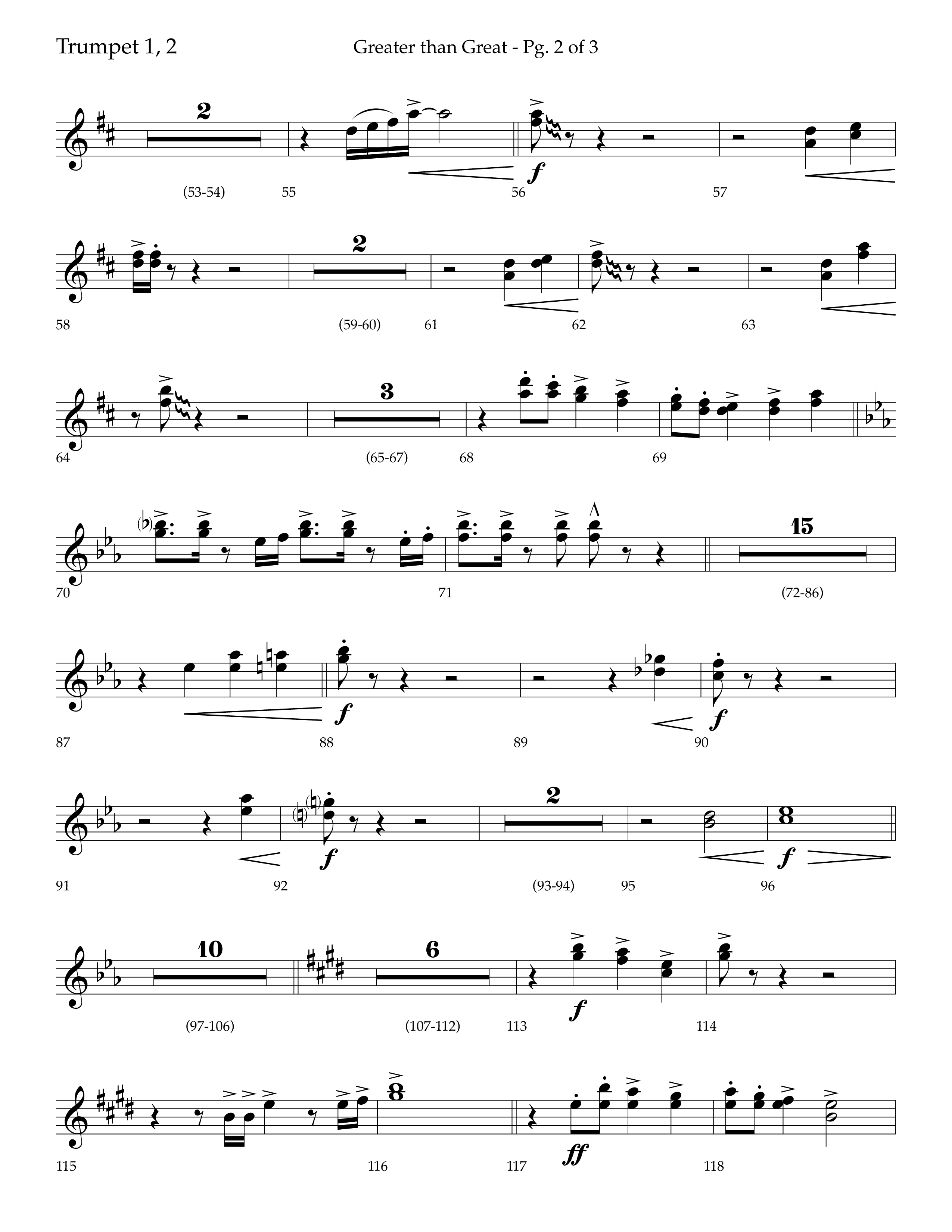 Greater Than Great (with All Hail The Power Of Jesus' Name) (Choral Anthem SATB) Trumpet 1,2 (Lifeway Choral / Arr. Bradley Knight)