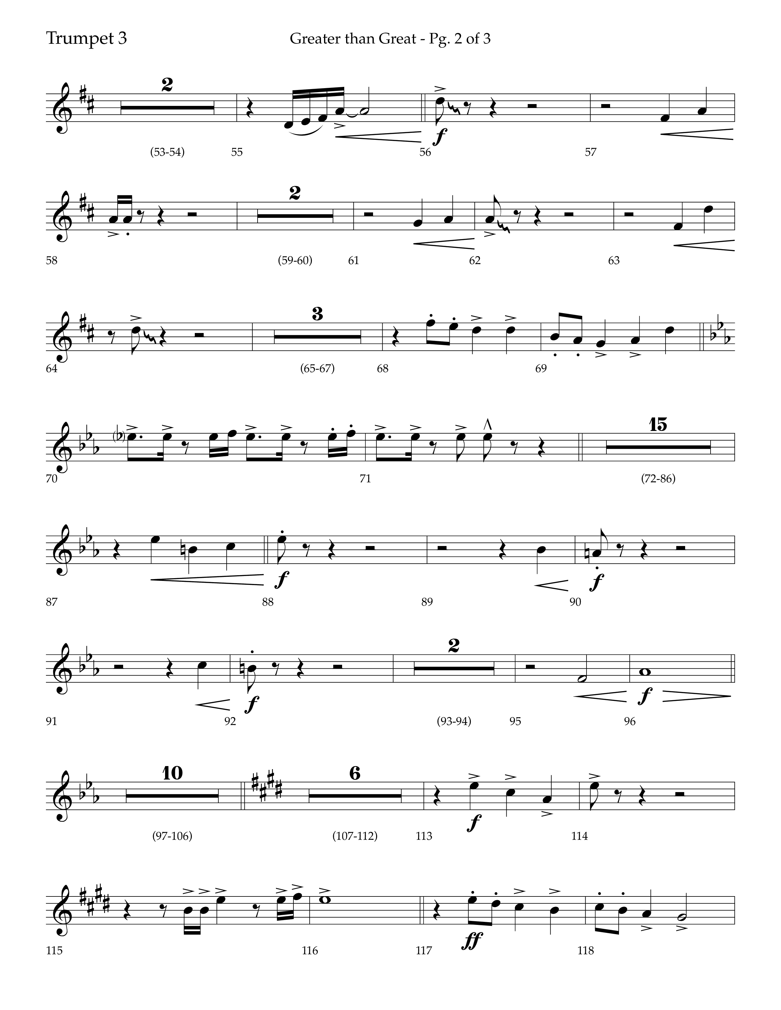 Greater Than Great (with All Hail The Power Of Jesus' Name) (Choral Anthem SATB) Trumpet 3 (Lifeway Choral / Arr. Bradley Knight)
