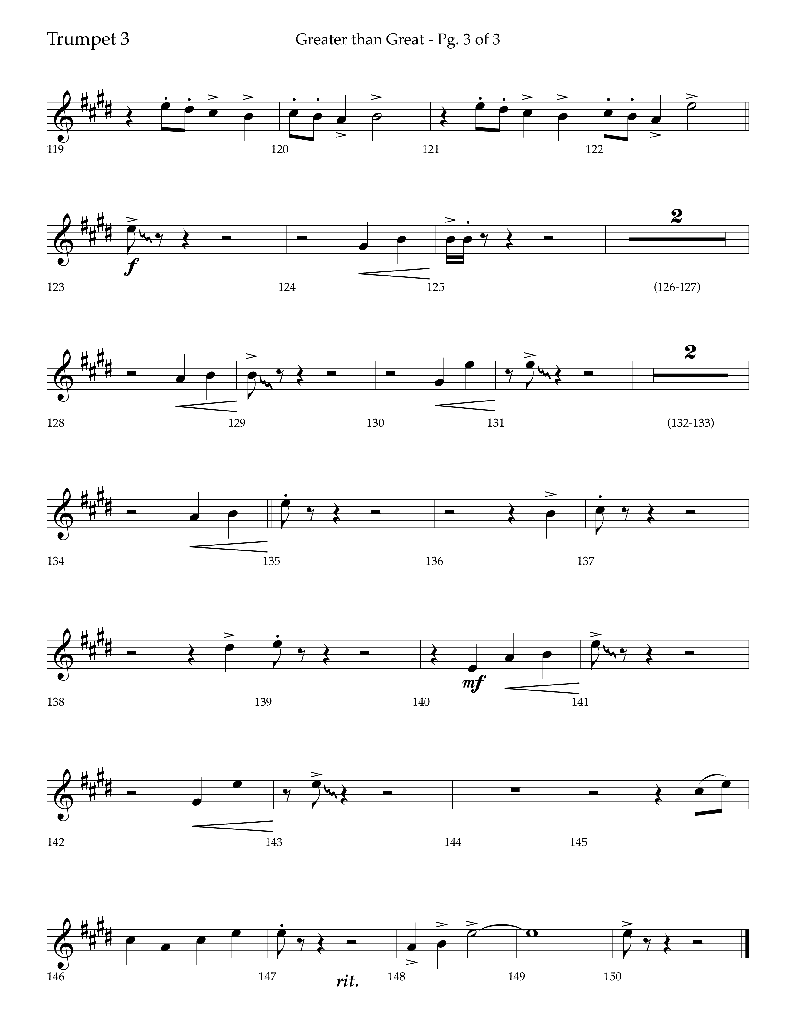 Greater Than Great (with All Hail The Power Of Jesus' Name) (Choral Anthem SATB) Trumpet 3 (Lifeway Choral / Arr. Bradley Knight)