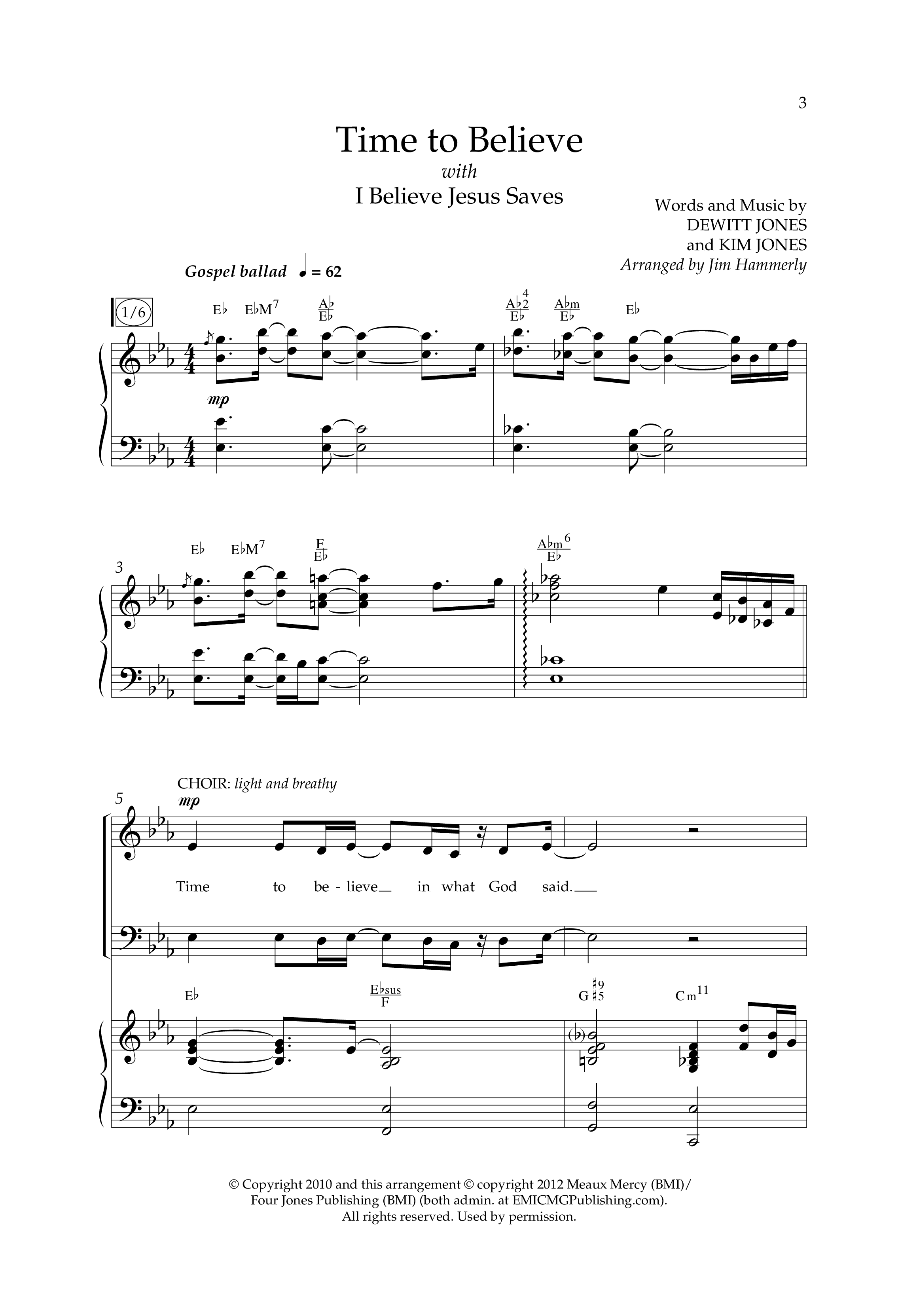 Time To Believe (with I Believe Jesus Saves) (Choral Anthem SATB) Anthem (SATB/Piano) (Lifeway Choral / Arr. Jim Hammerly)