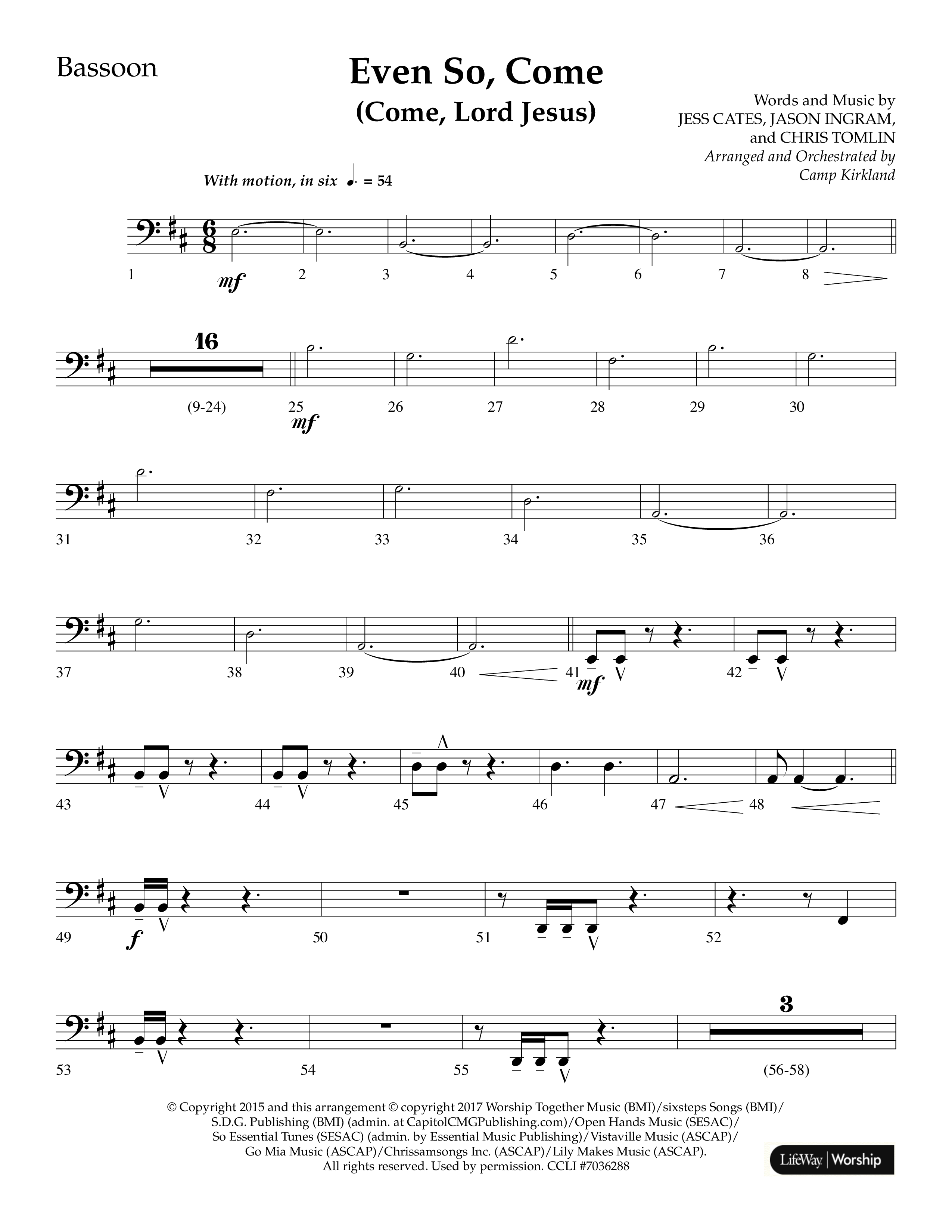 Even So Come (Choral Anthem SATB) Bassoon (Lifeway Choral / Arr. Camp Kirkland)