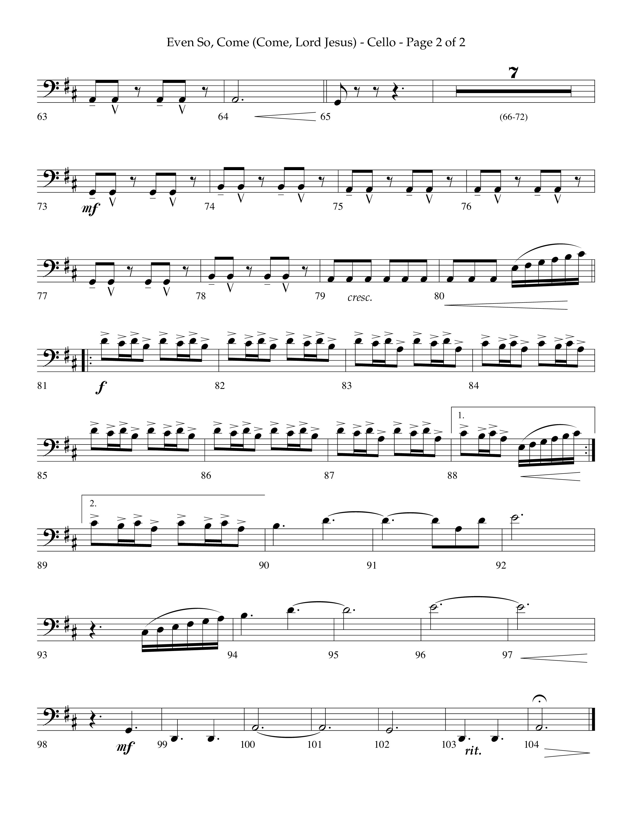Even So Come (Choral Anthem SATB) Cello (Lifeway Choral / Arr. Camp Kirkland)