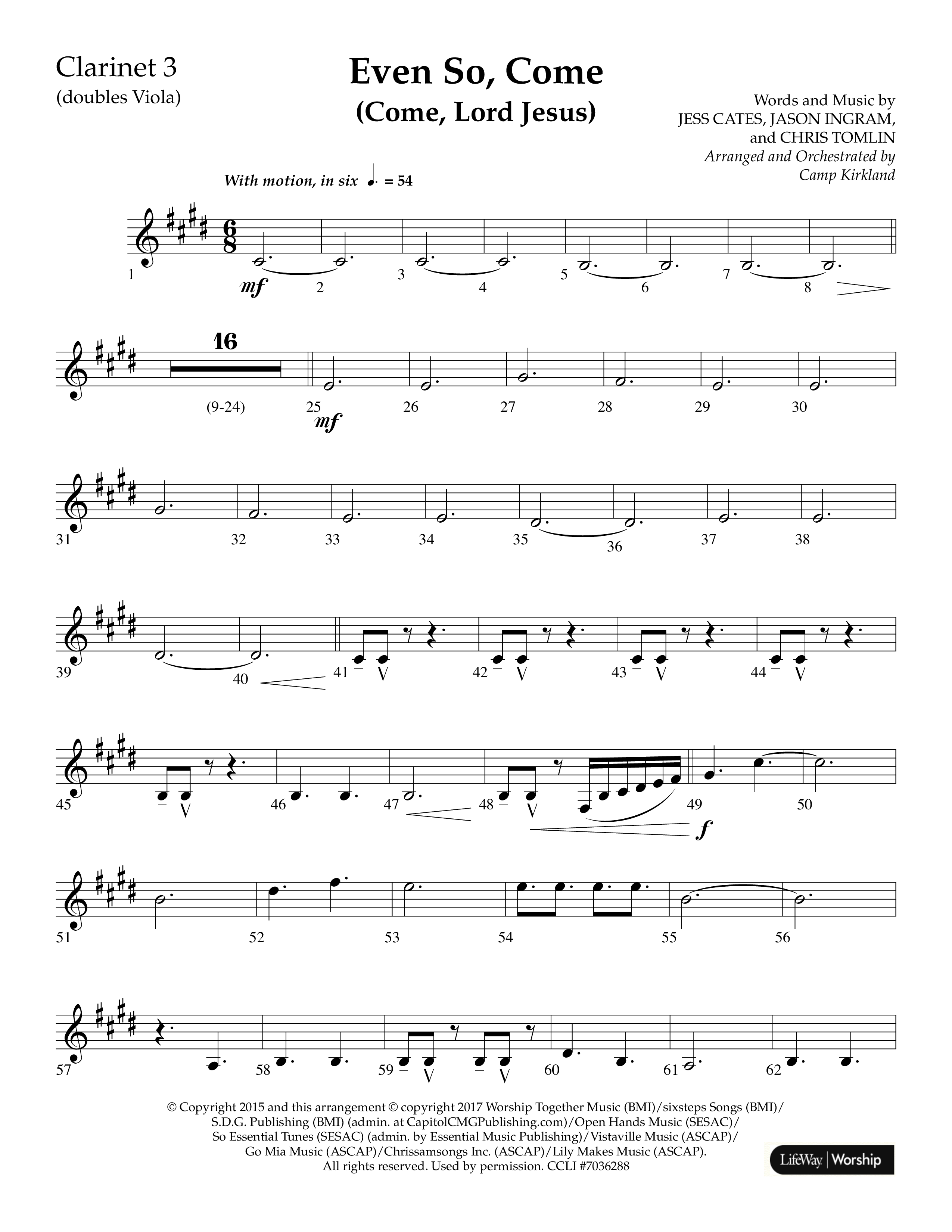 Even So Come (Choral Anthem SATB) Clarinet 3 (Lifeway Choral / Arr. Camp Kirkland)
