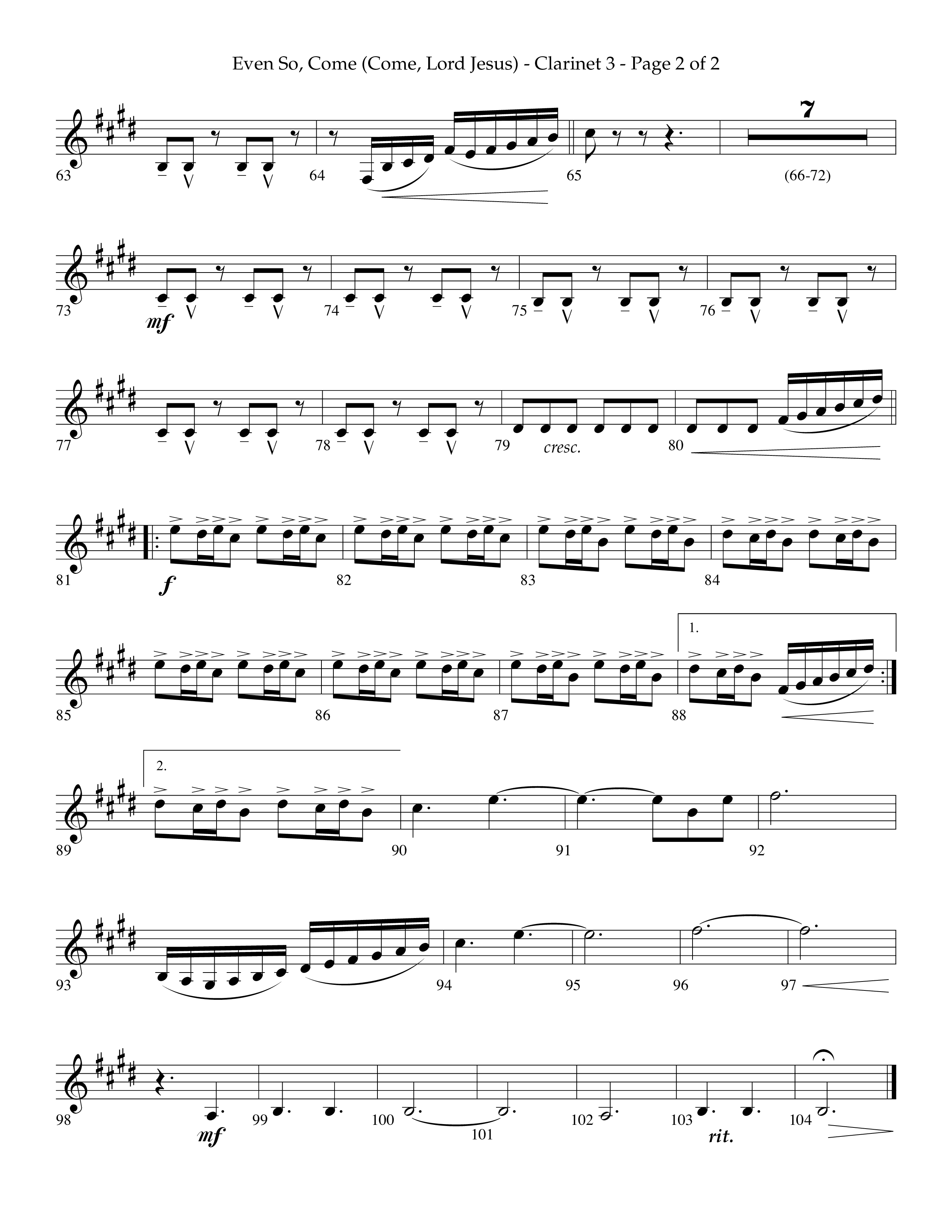 Even So Come (Choral Anthem SATB) Clarinet 3 (Lifeway Choral / Arr. Camp Kirkland)