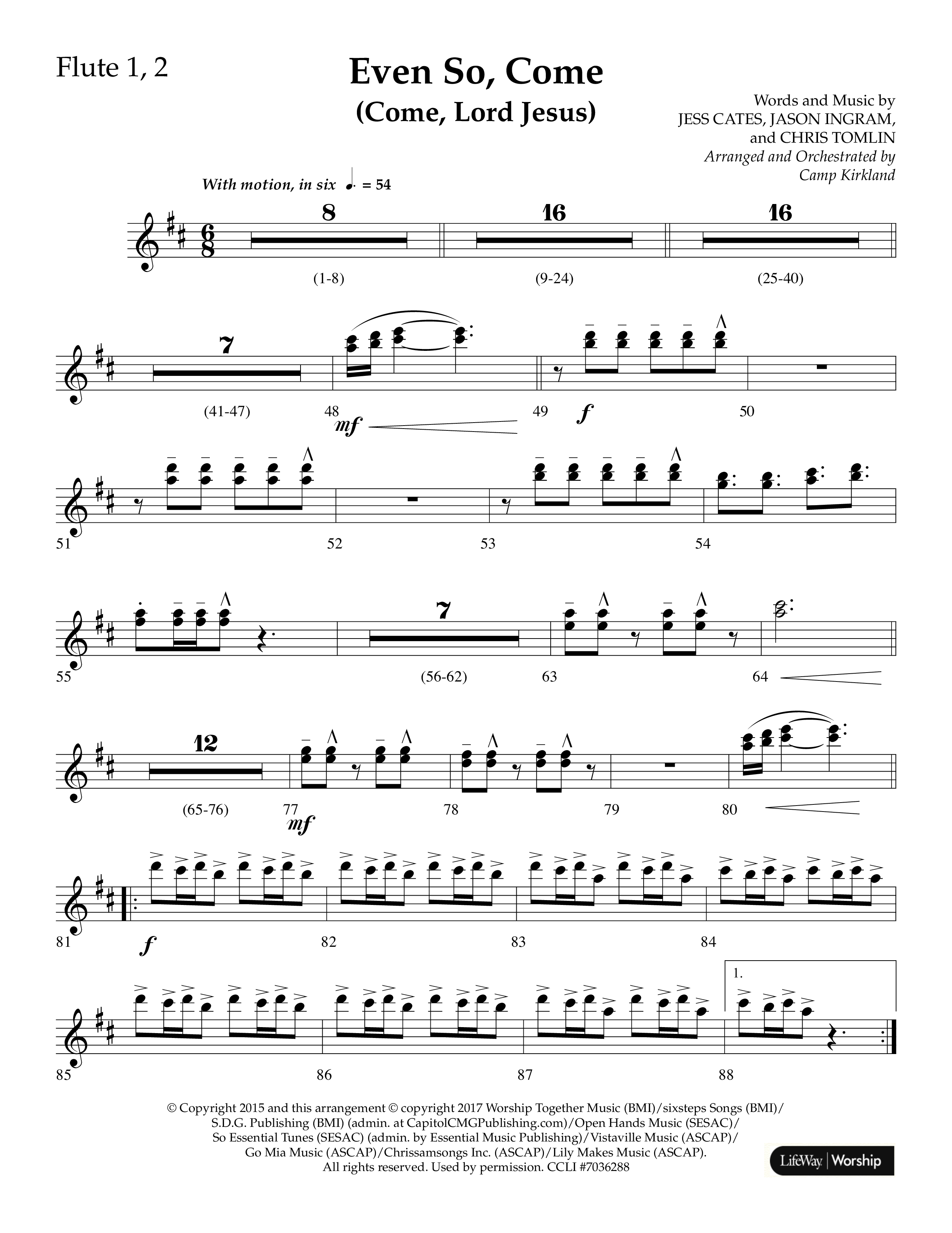 Even So Come (Choral Anthem SATB) Flute 1/2 (Lifeway Choral / Arr. Camp Kirkland)