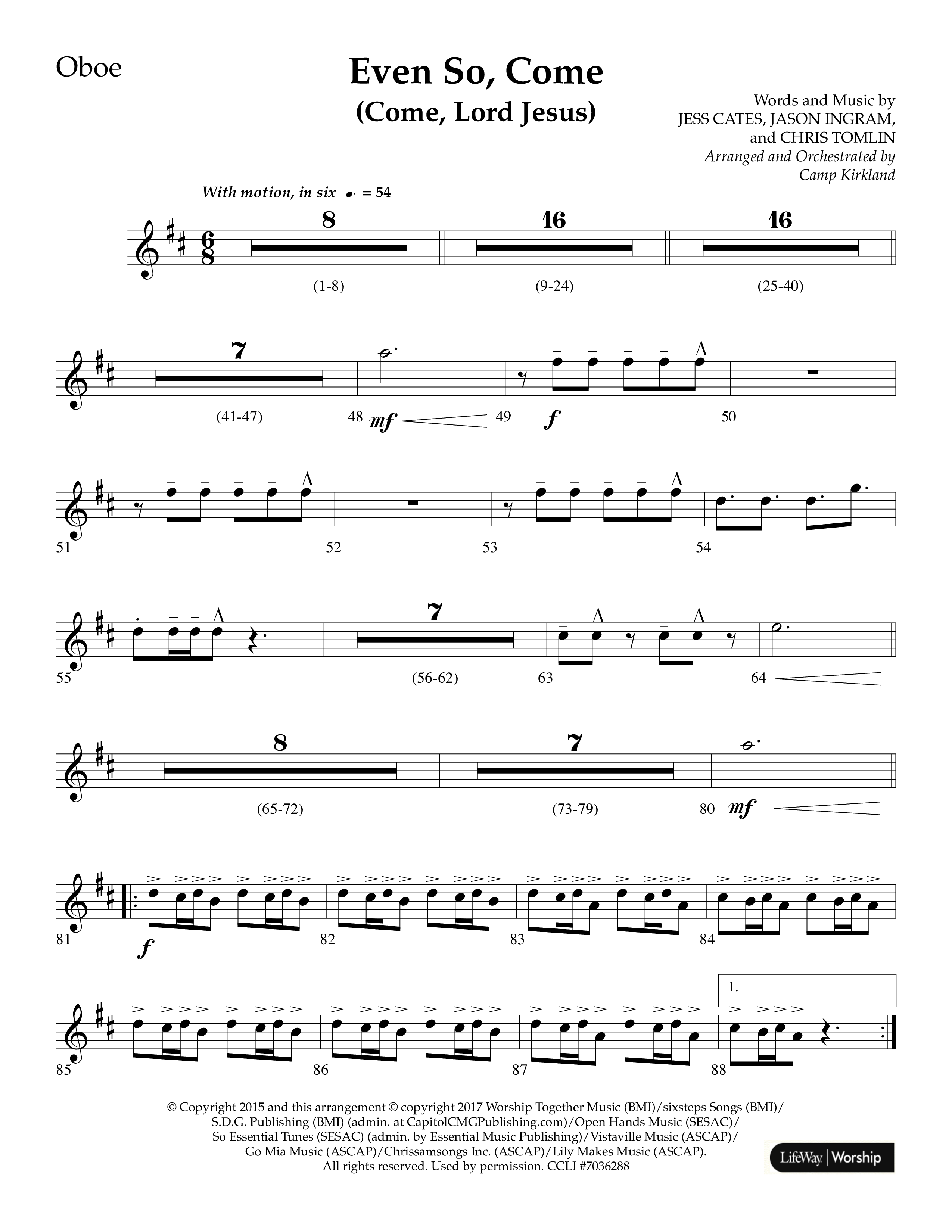 Even So Come (Choral Anthem SATB) Oboe (Lifeway Choral / Arr. Camp Kirkland)
