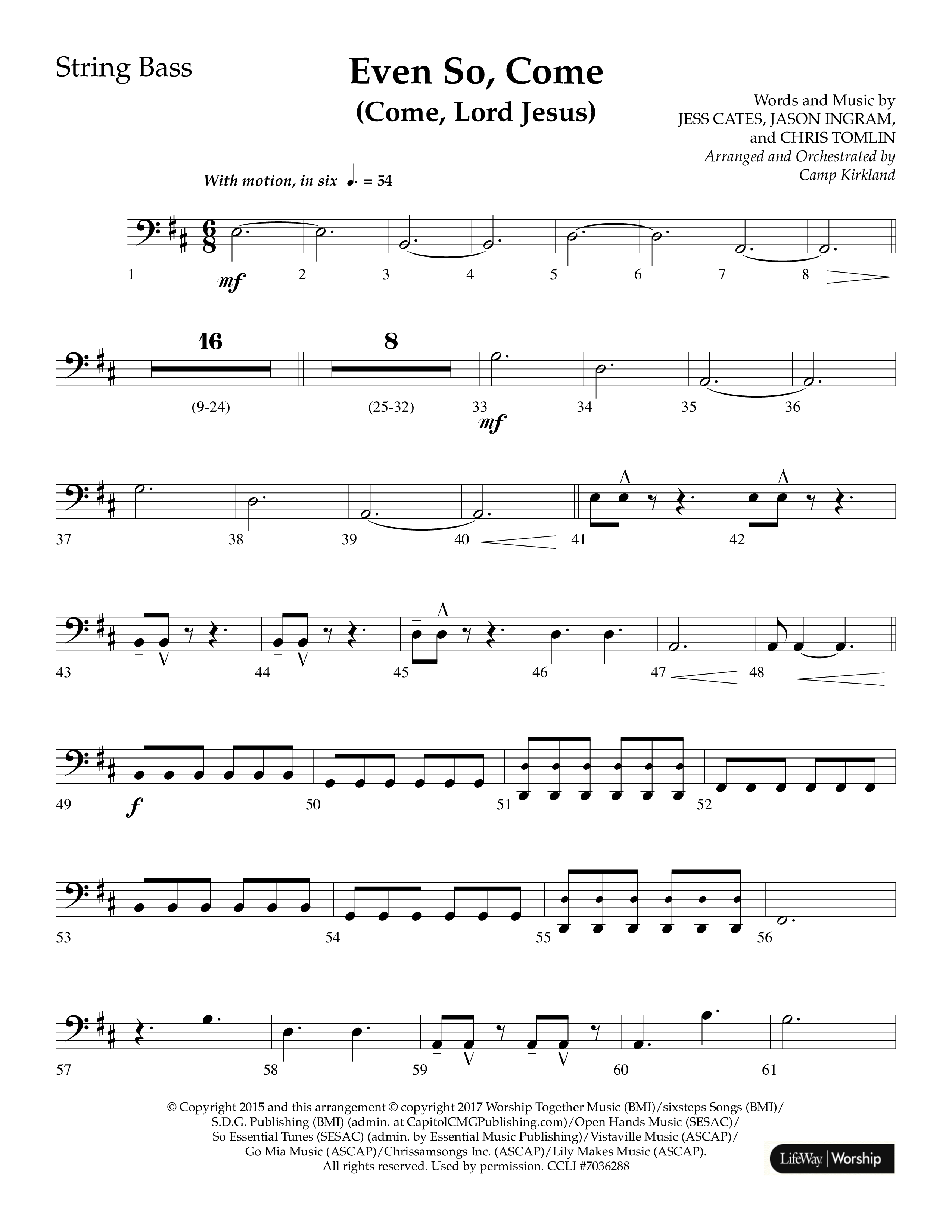 Even So Come (Choral Anthem SATB) String Bass (Lifeway Choral / Arr. Camp Kirkland)
