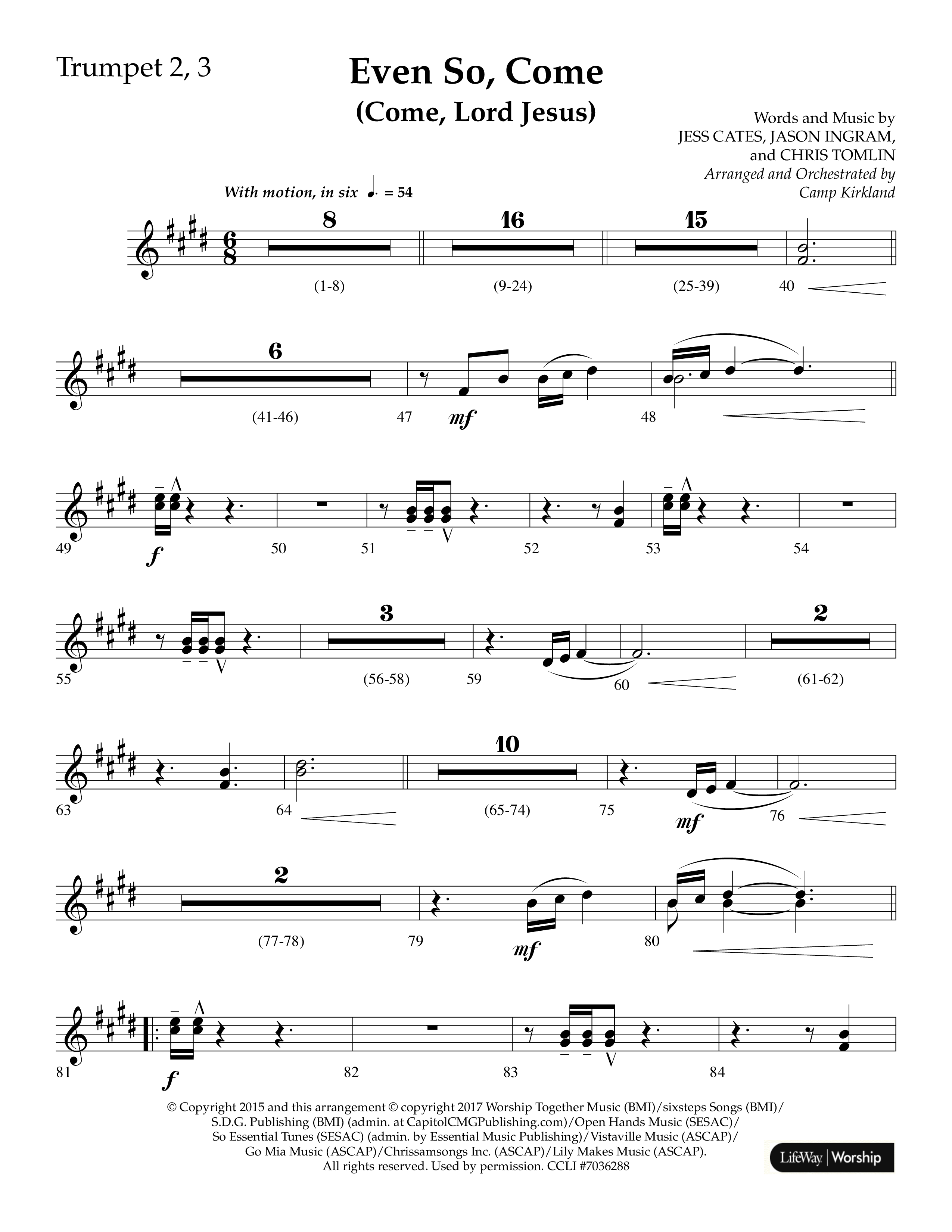 Even So Come (Choral Anthem SATB) Trumpet 2/3 (Lifeway Choral / Arr. Camp Kirkland)