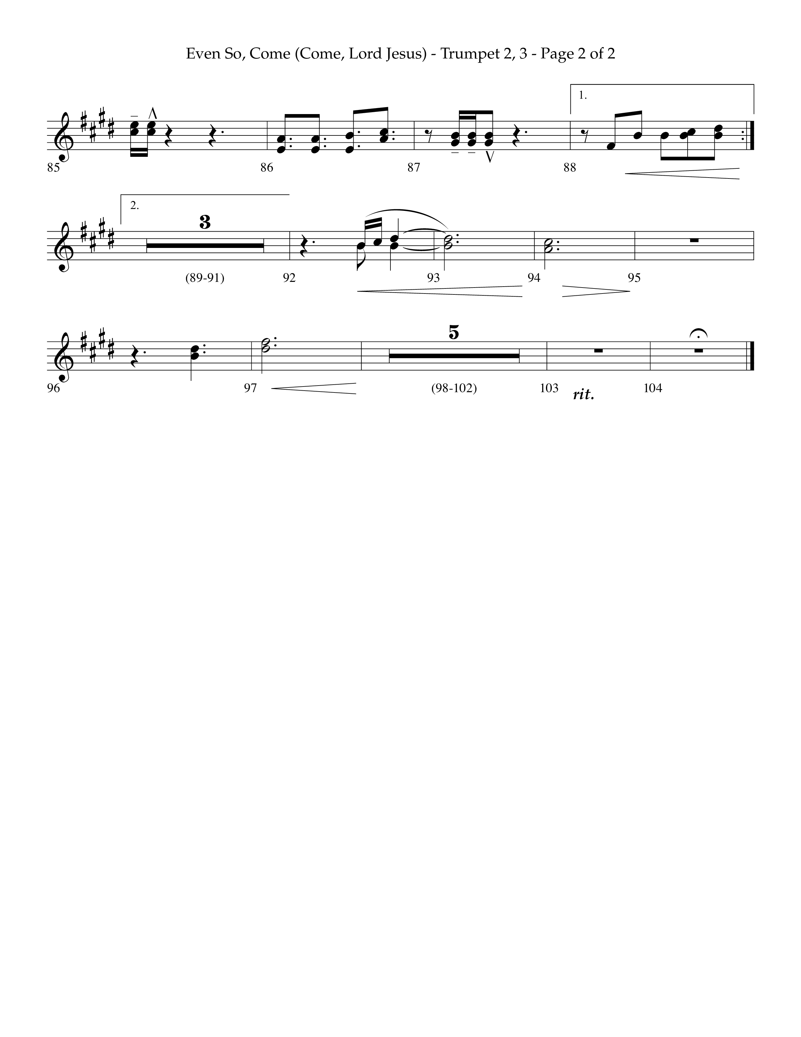 Even So Come (Choral Anthem SATB) Trumpet 2/3 (Lifeway Choral / Arr. Camp Kirkland)