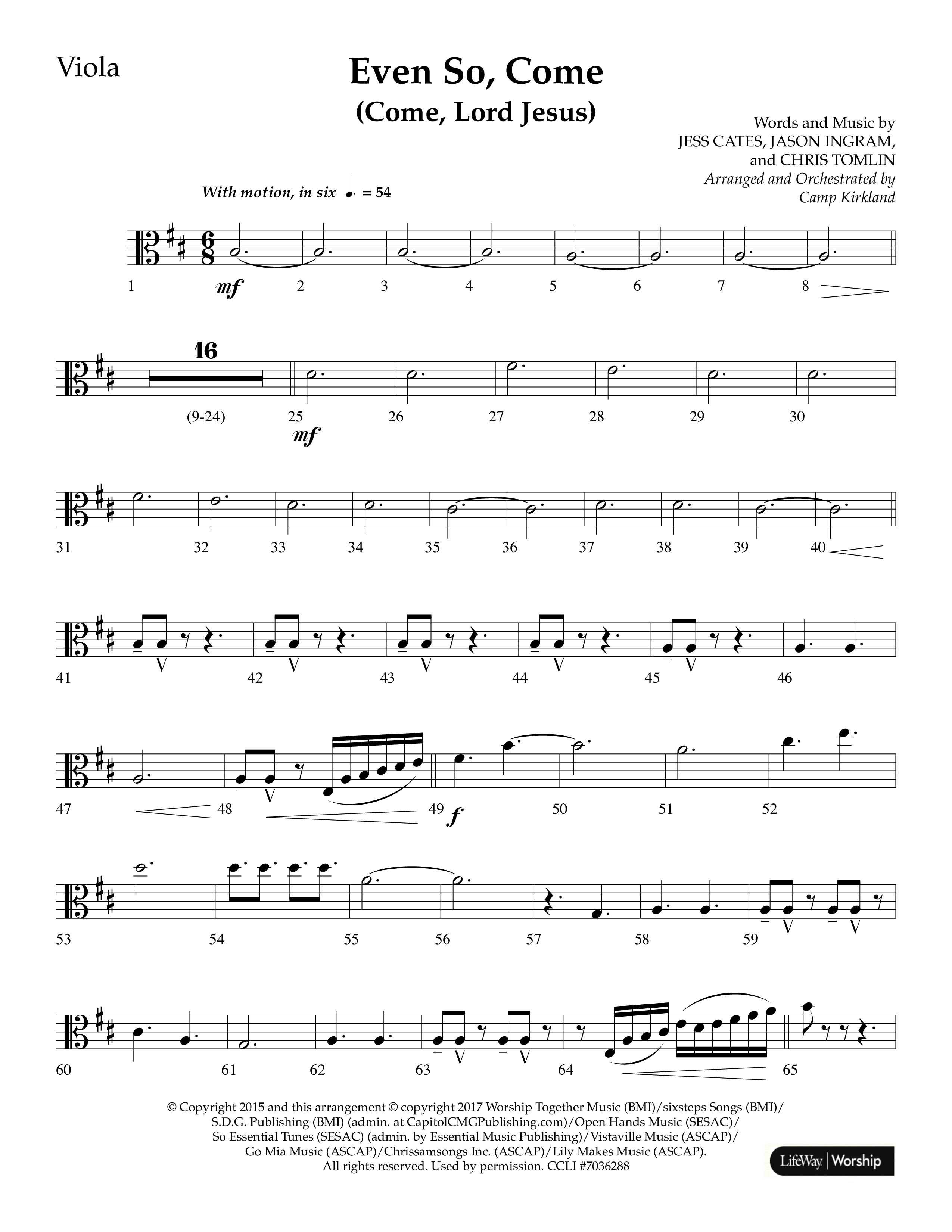 Even So Come (Choral Anthem SATB) Viola (Lifeway Choral / Arr. Camp Kirkland)
