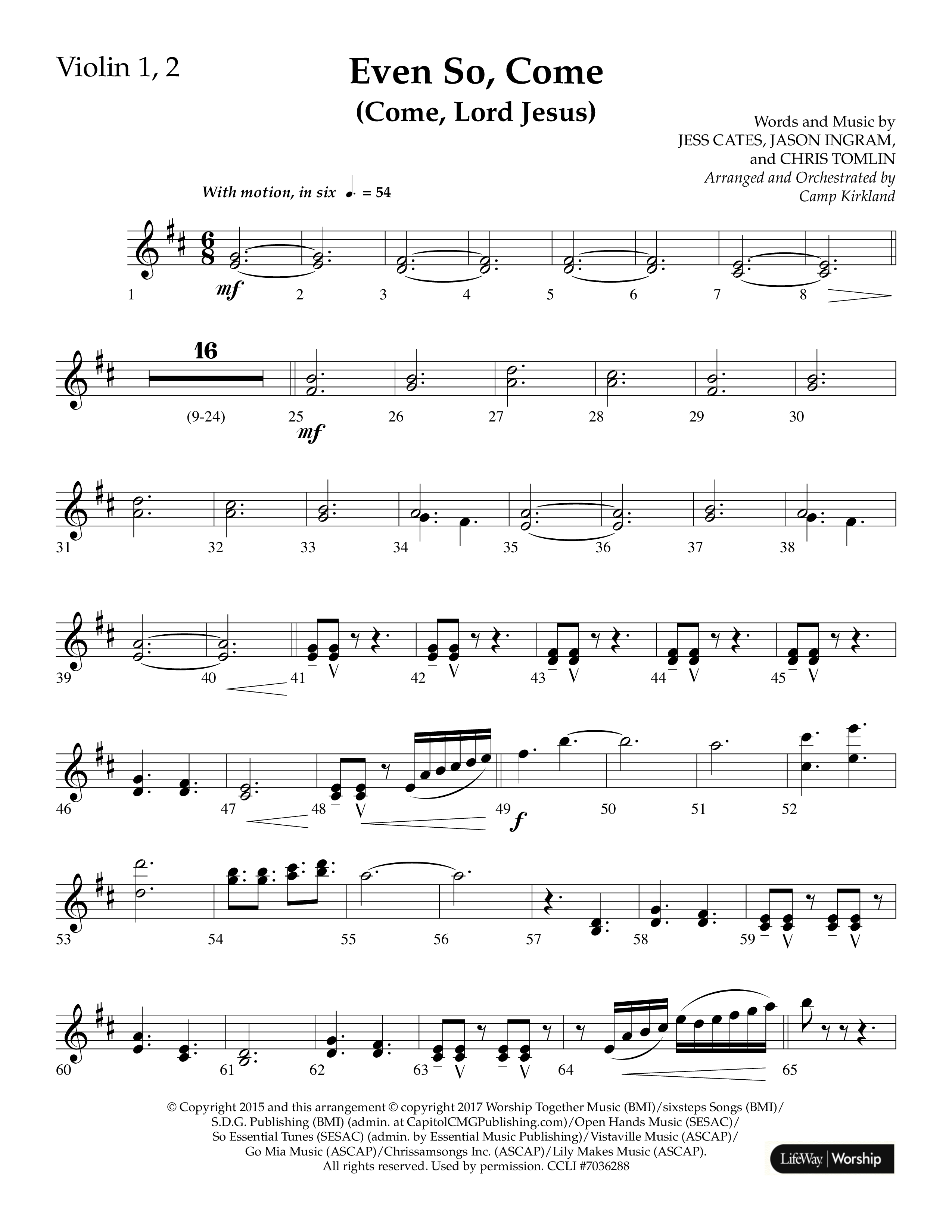 Even So Come (Choral Anthem SATB) Violin 1/2 (Lifeway Choral / Arr. Camp Kirkland)