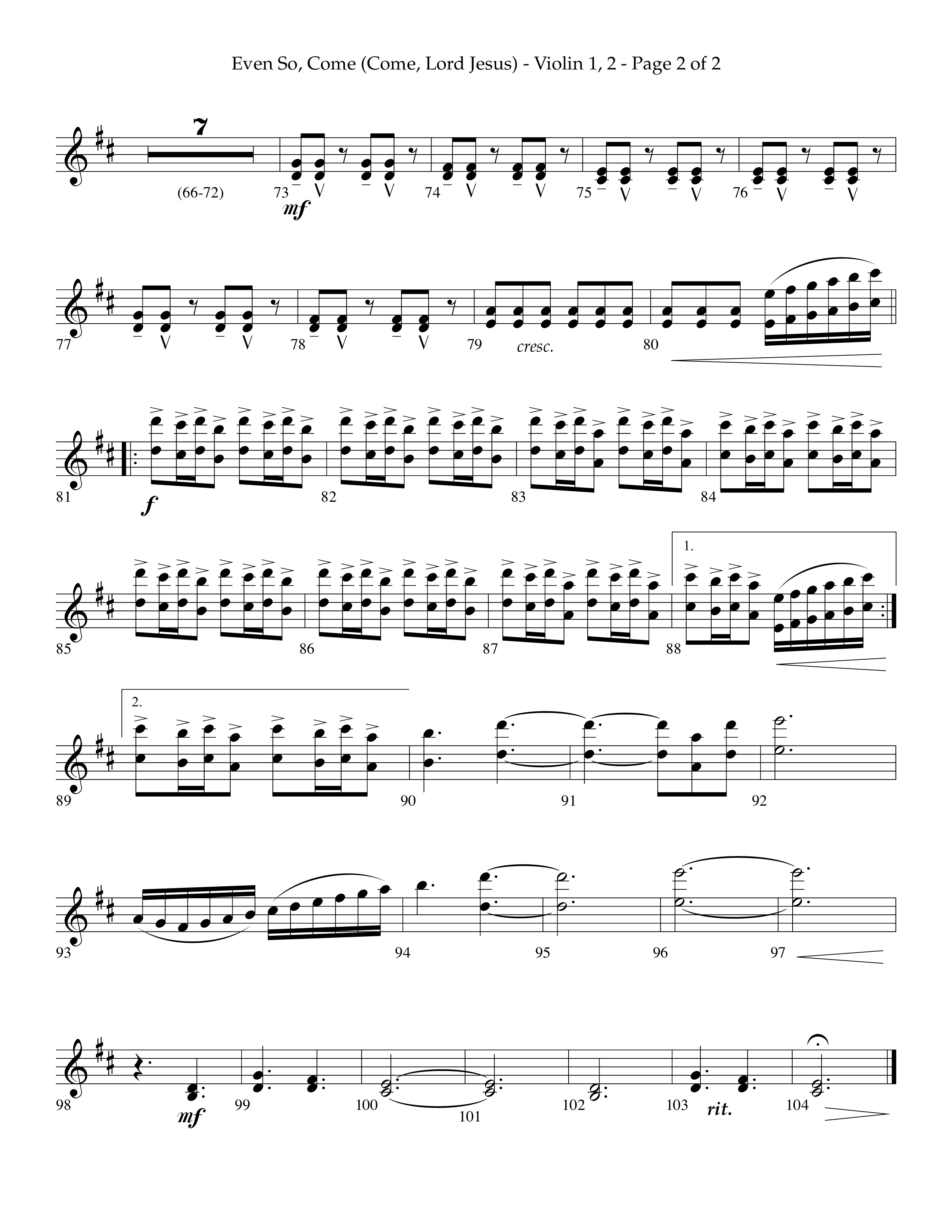 Even So Come (Choral Anthem SATB) Violin 1/2 (Lifeway Choral / Arr. Camp Kirkland)