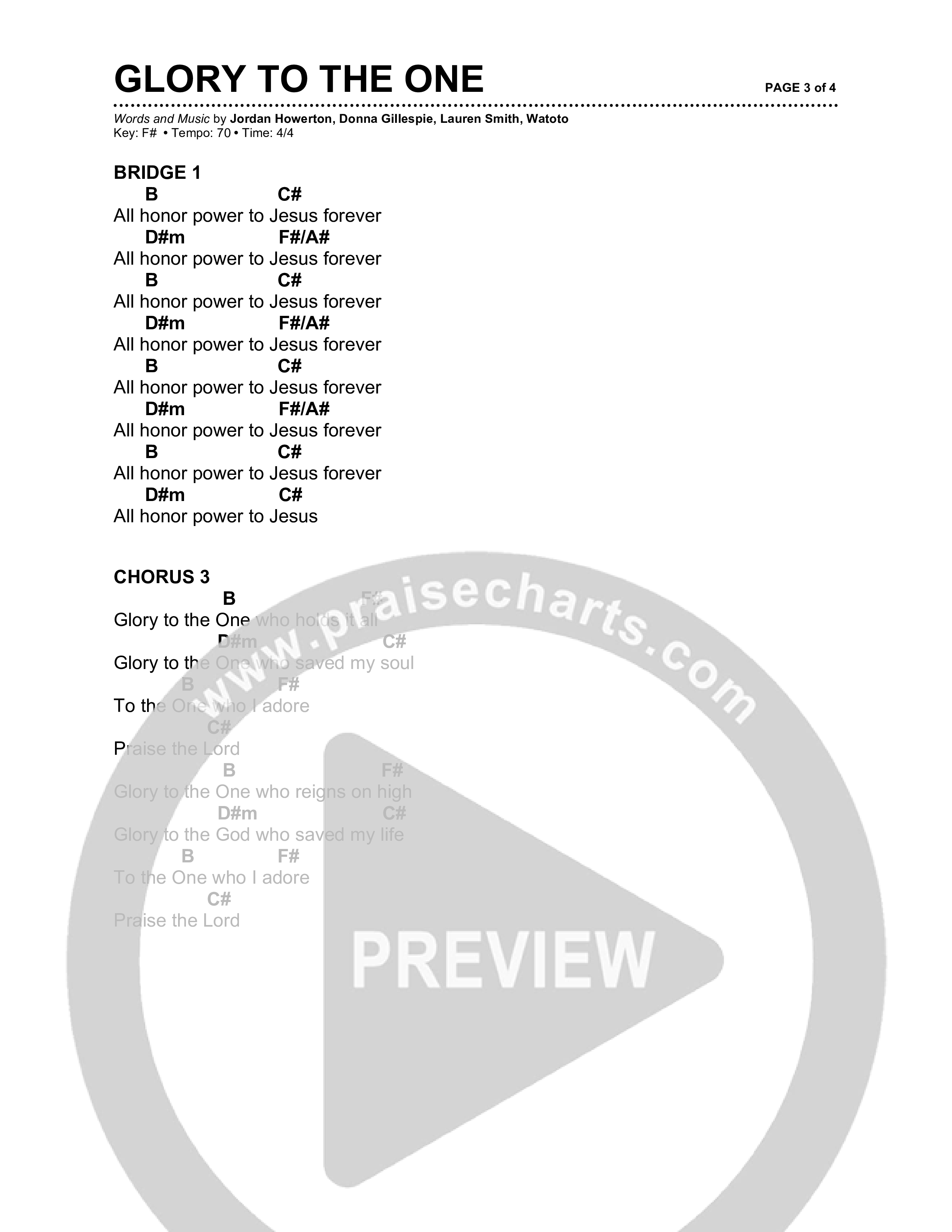 Glory To The One Chord Chart (Brad & Rebekah)