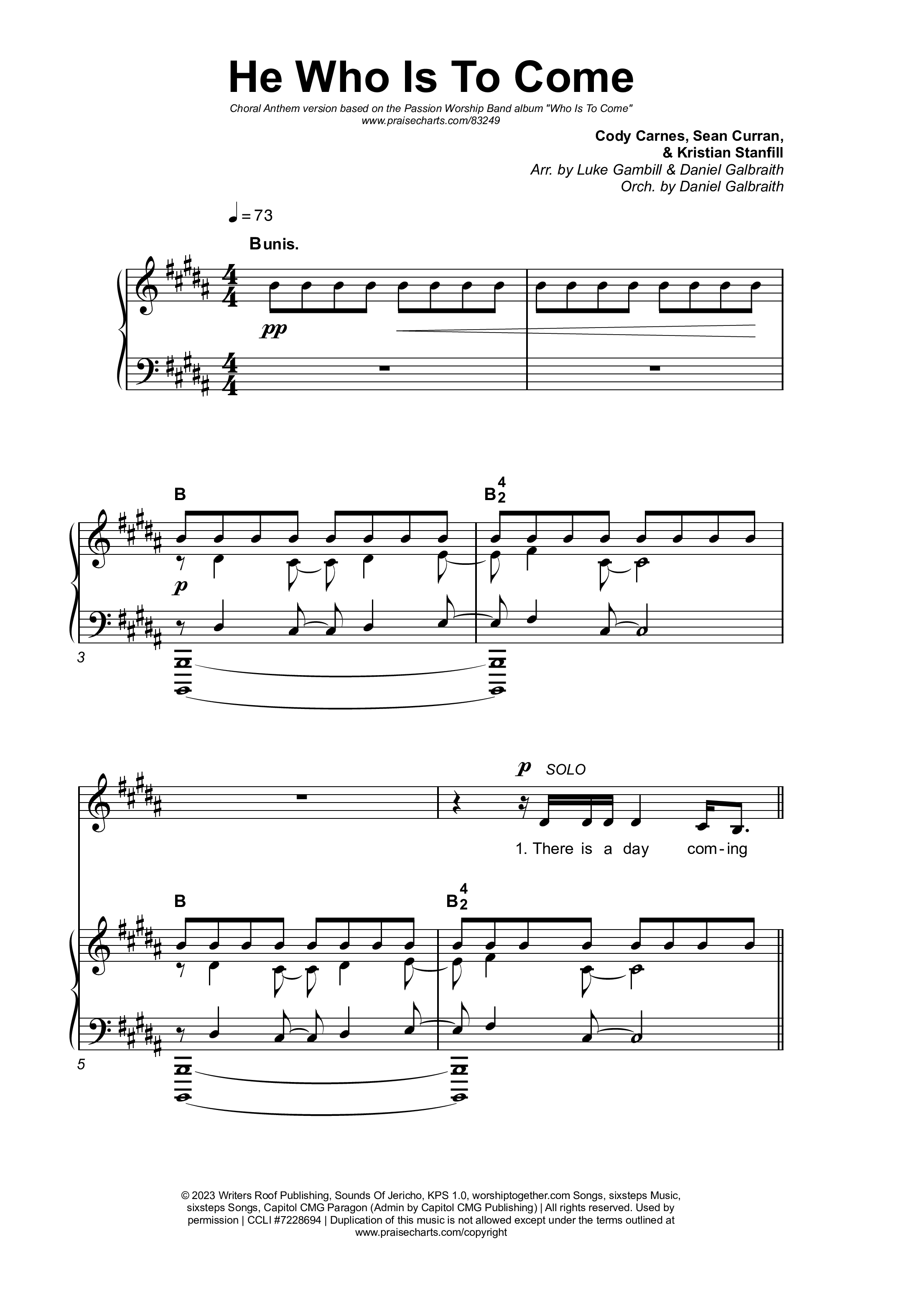 He Who Is To Come (Choral Anthem SATB) Octavo (SATB & Pno) (Passion / Cody Carnes / Kristian Stanfill / Arr. Luke Gambill)