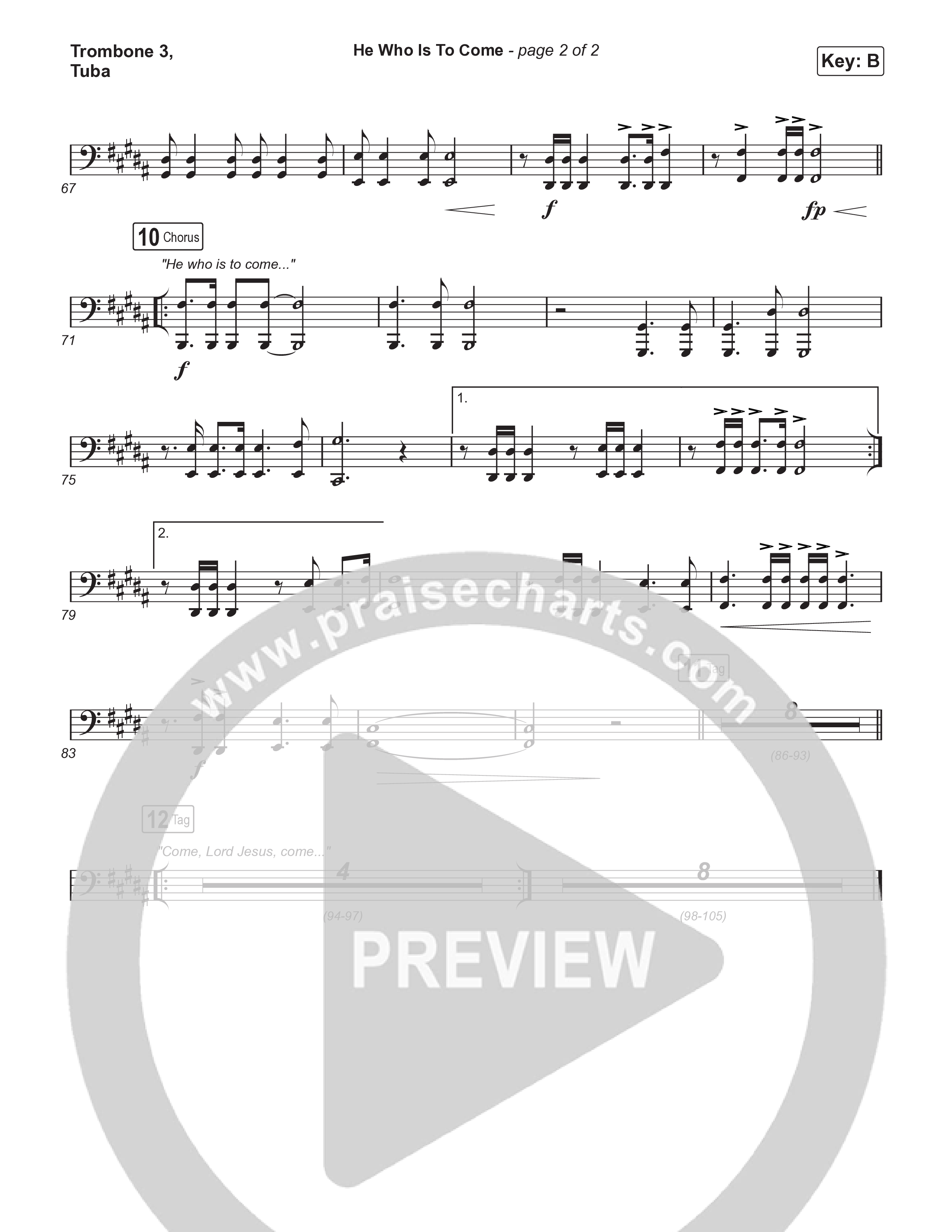 He Who Is To Come (Choral Anthem SATB) Trombone 3/Tuba (Passion / Cody Carnes / Kristian Stanfill / Arr. Luke Gambill)