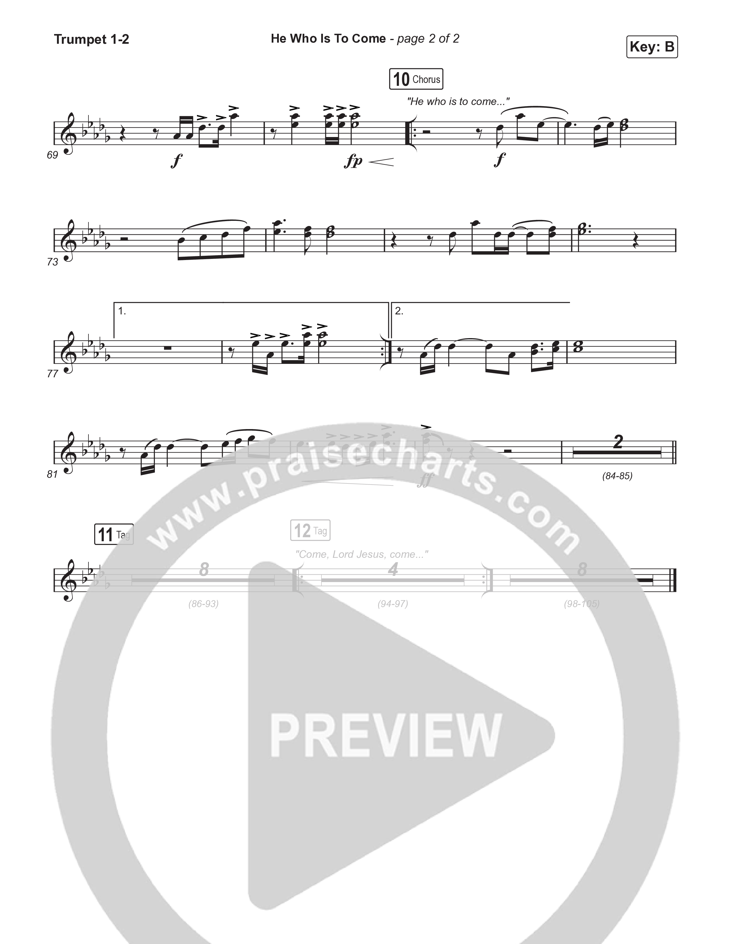 He Who Is To Come (Choral Anthem SATB) Trumpet 1,2 (Passion / Cody Carnes / Kristian Stanfill / Arr. Luke Gambill)