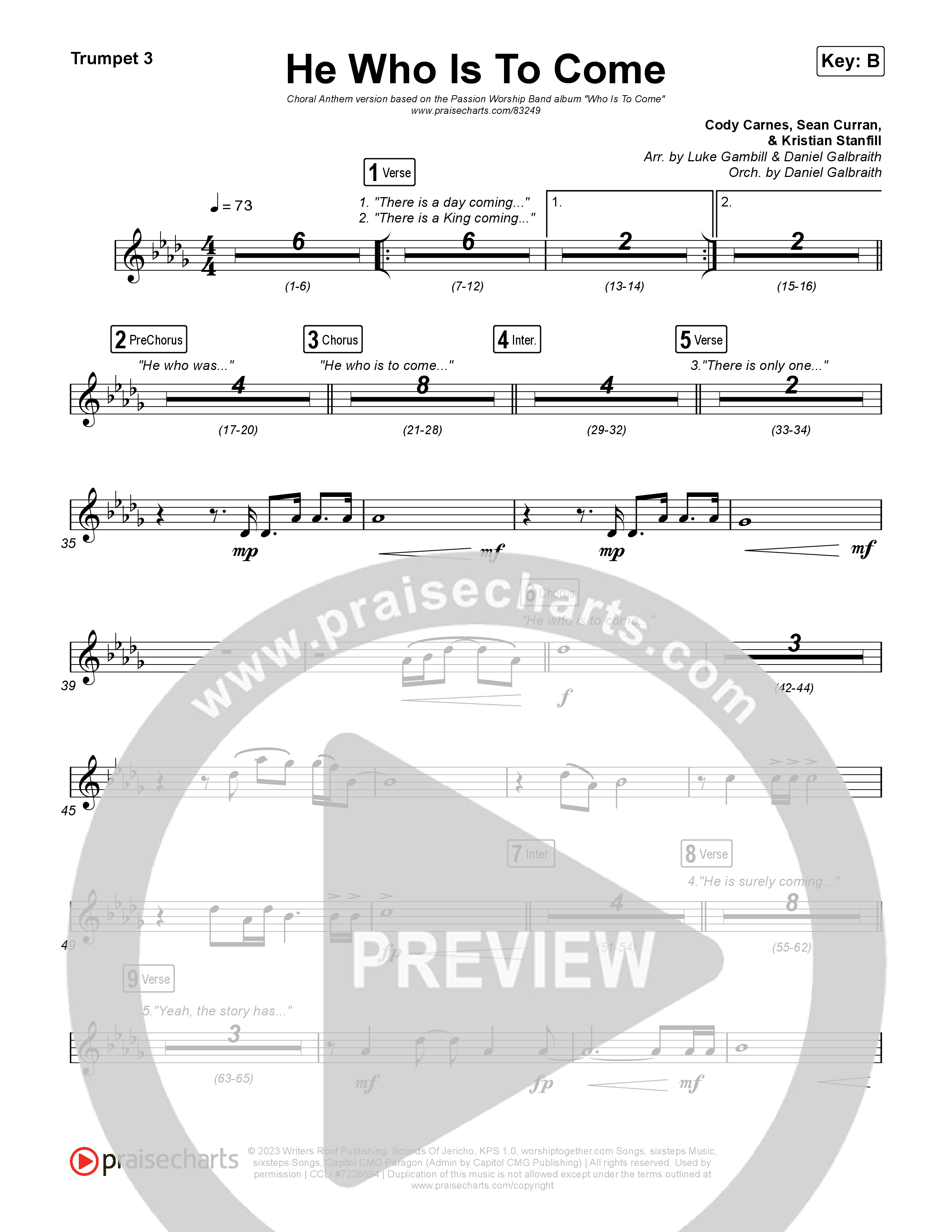 He Who Is To Come (Choral Anthem SATB) Trumpet 3 (Passion / Cody Carnes / Kristian Stanfill / Arr. Luke Gambill)