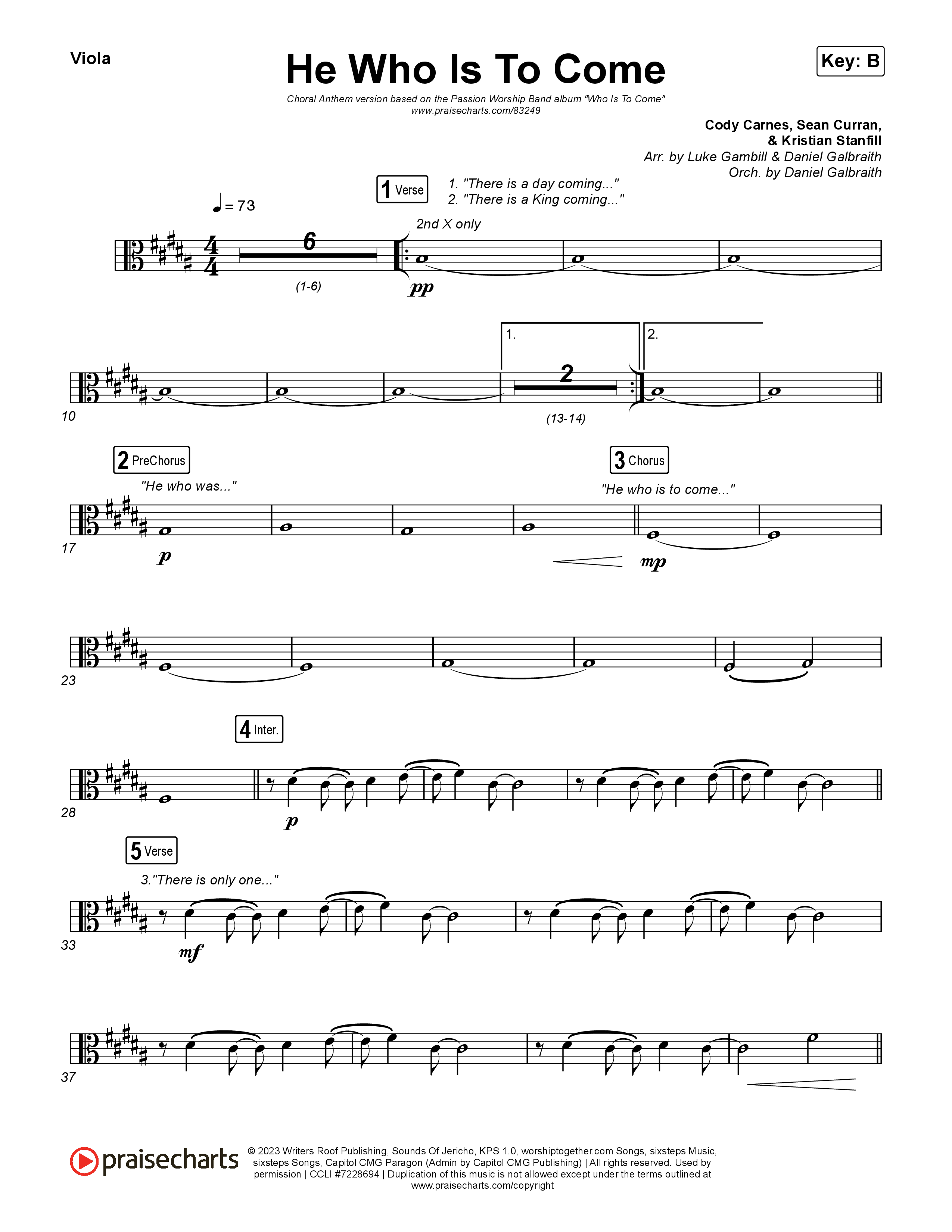 He Who Is To Come (Choral Anthem SATB) Viola (Passion / Cody Carnes / Kristian Stanfill / Arr. Luke Gambill)