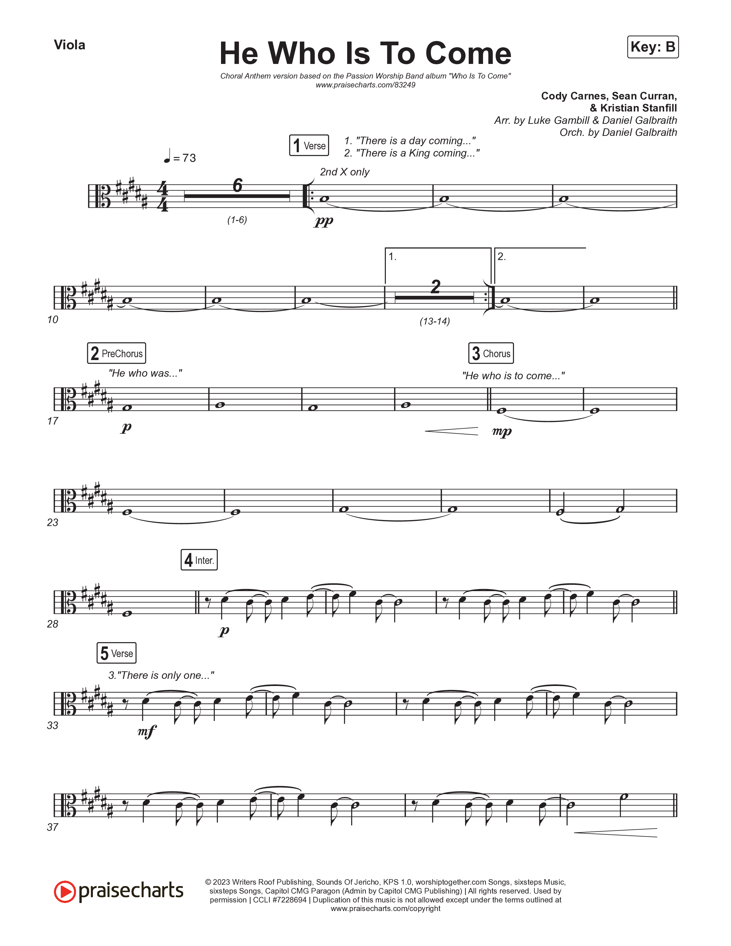 He Who Is To Come (Choral Anthem SATB) Viola (Passion / Cody Carnes / Kristian Stanfill / Arr. Luke Gambill)