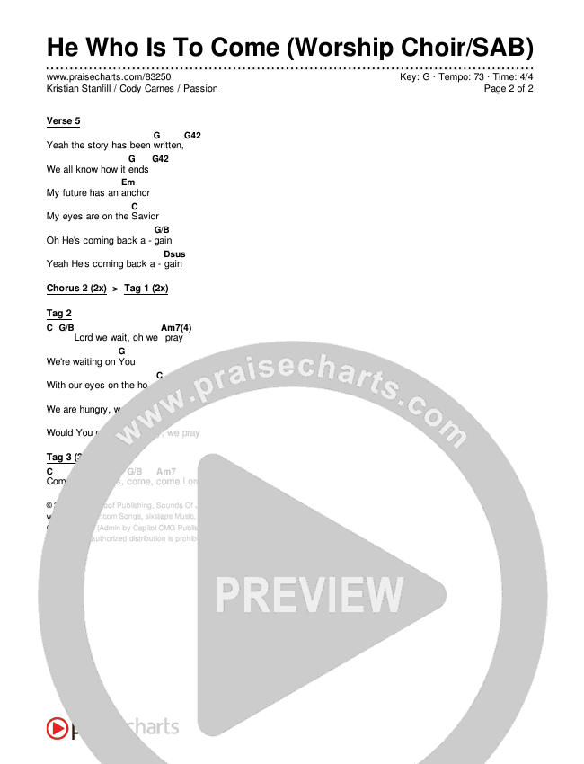 He Who Is To Come (Worship Choir/SAB) Chords & Lyrics (Passion / Cody Carnes / Kristian Stanfill / Arr. Luke Gambill)