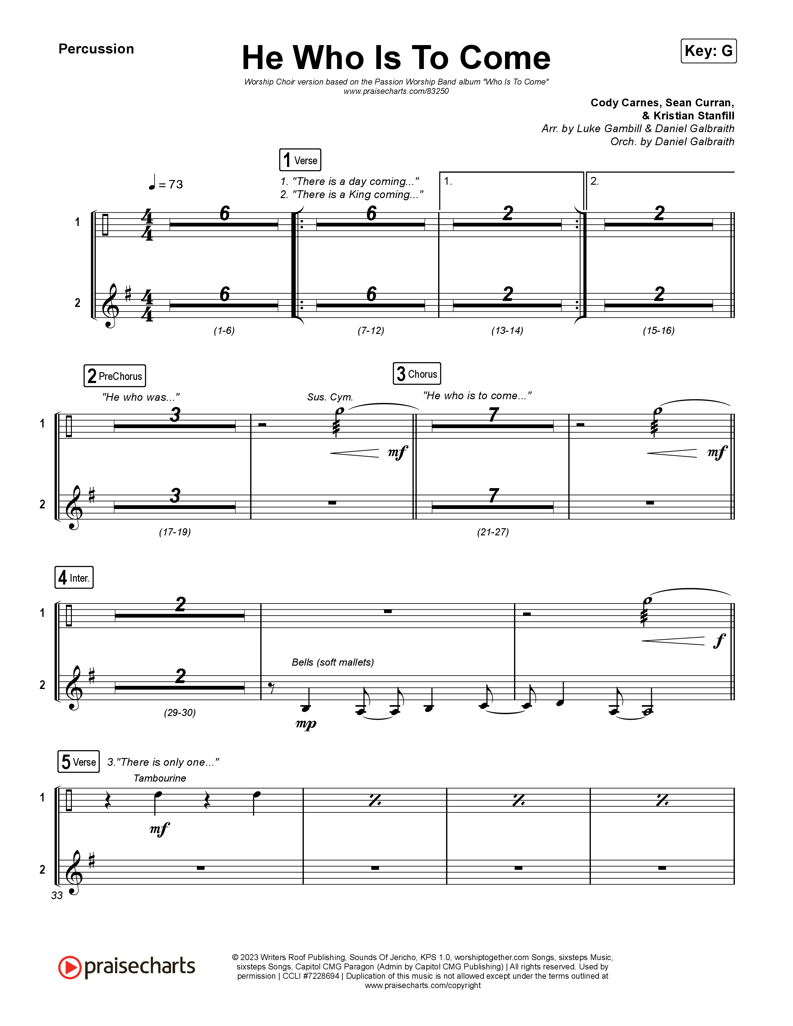 He Who Is To Come (Worship Choir/SAB) Percussion (Passion / Cody Carnes / Kristian Stanfill / Arr. Luke Gambill)