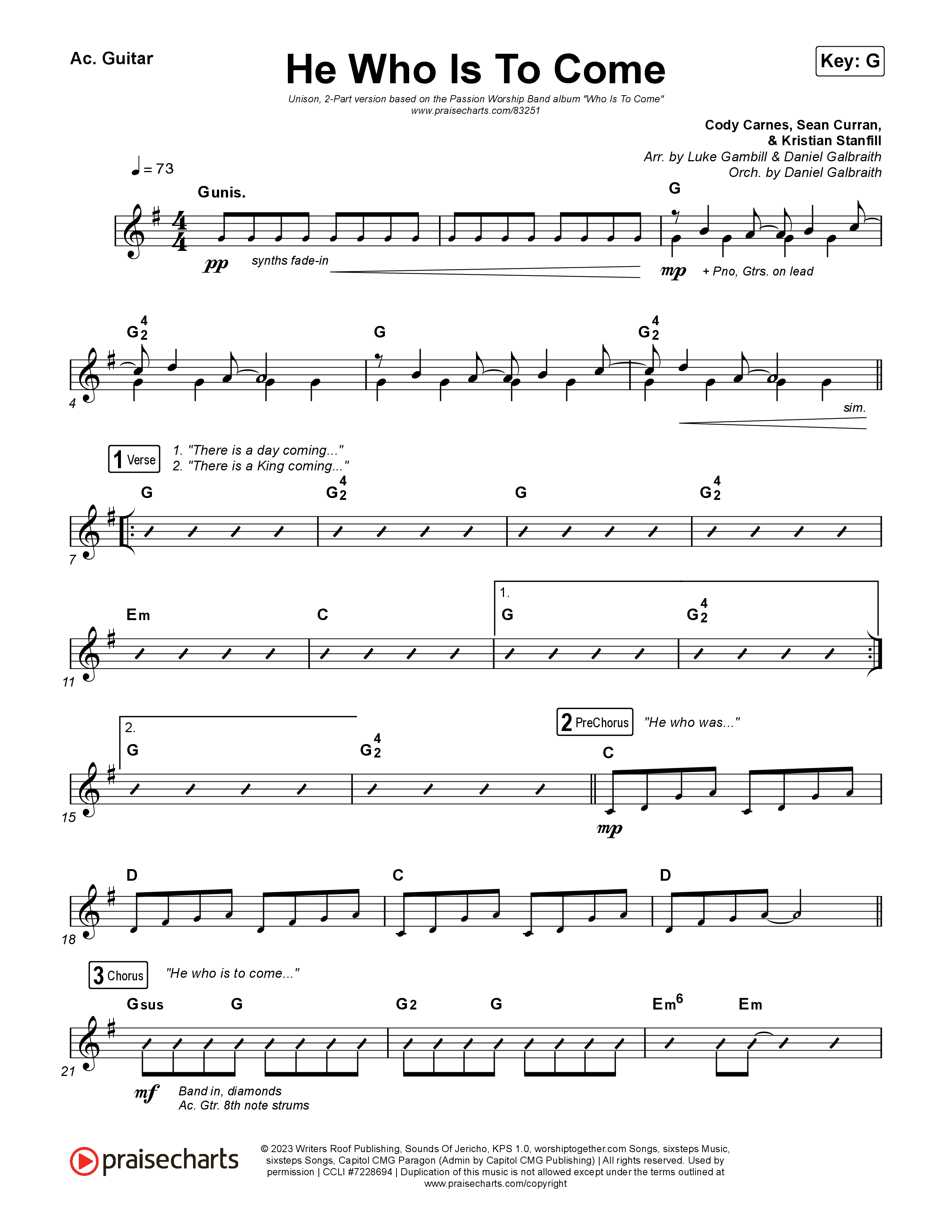 He Who Is To Come (Unison/2-Part) Acoustic Guitar (Passion / Cody Carnes / Kristian Stanfill / Arr. Luke Gambill)