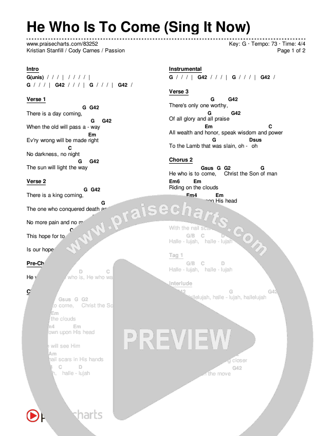 He Who Is To Come (Sing It Now) Chords & Lyrics (Passion / Cody Carnes / Kristian Stanfill / Arr. Luke Gambill)
