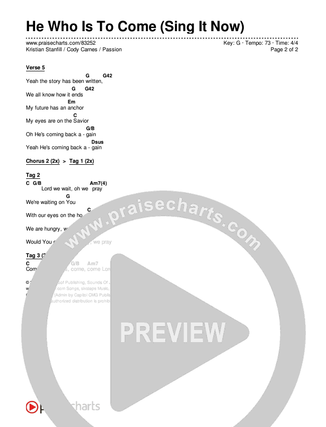 He Who Is To Come (Sing It Now) Chords & Lyrics (Passion / Cody Carnes / Kristian Stanfill / Arr. Luke Gambill)