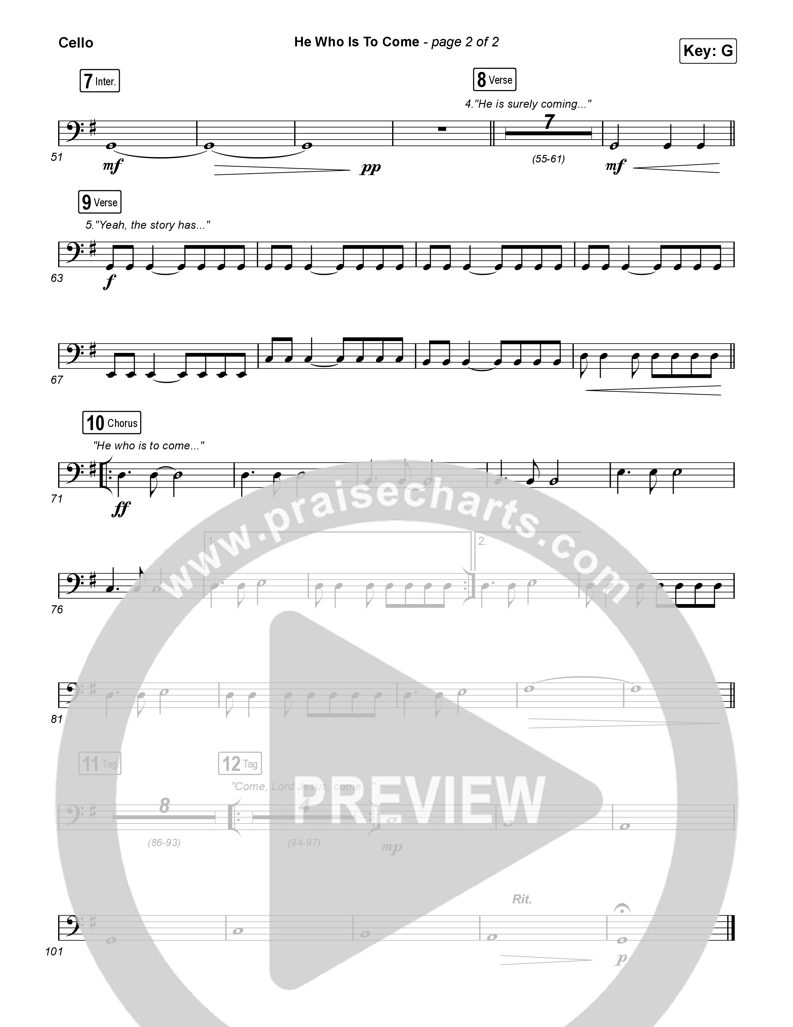 He Who Is To Come (Sing It Now) Cello (Passion / Cody Carnes / Kristian Stanfill / Arr. Luke Gambill)