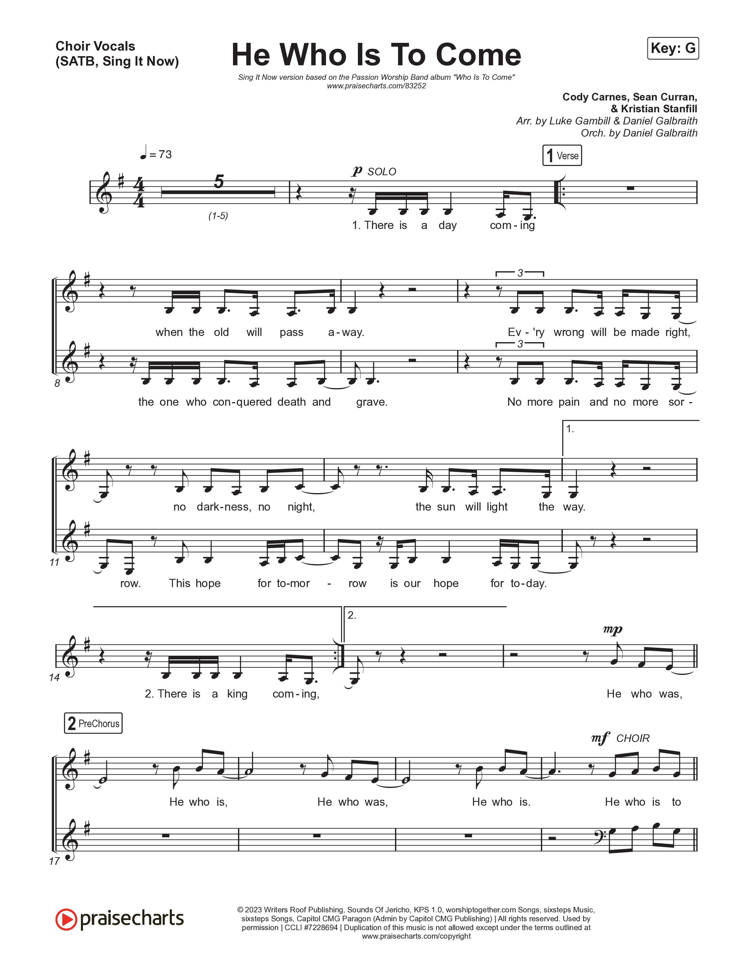 He Who Is To Come (Sing It Now) Choir Sheet (SATB) (Passion / Cody Carnes / Kristian Stanfill / Arr. Luke Gambill)