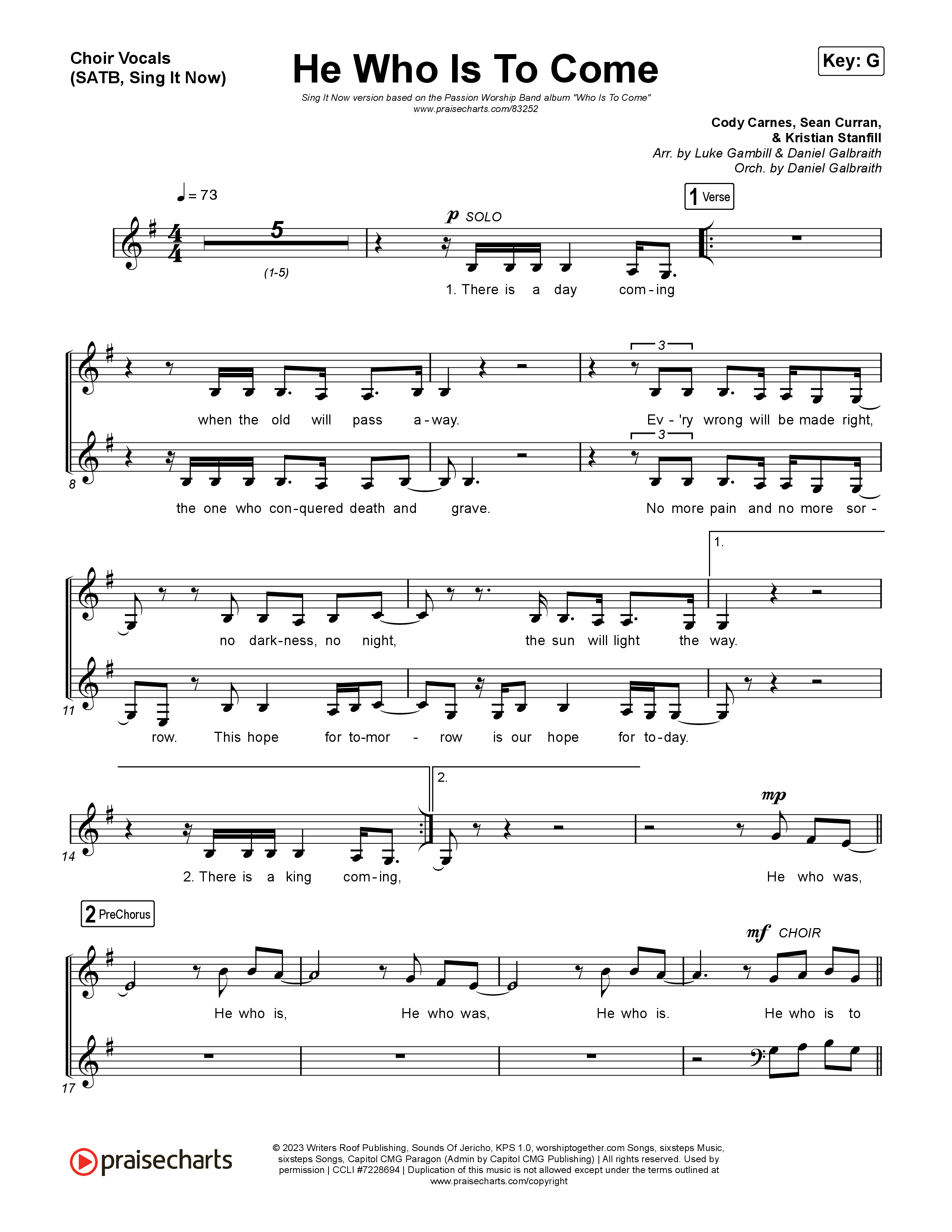 He Who Is To Come (Sing It Now) Choir Sheet (SATB) (Passion / Cody Carnes / Kristian Stanfill / Arr. Luke Gambill)