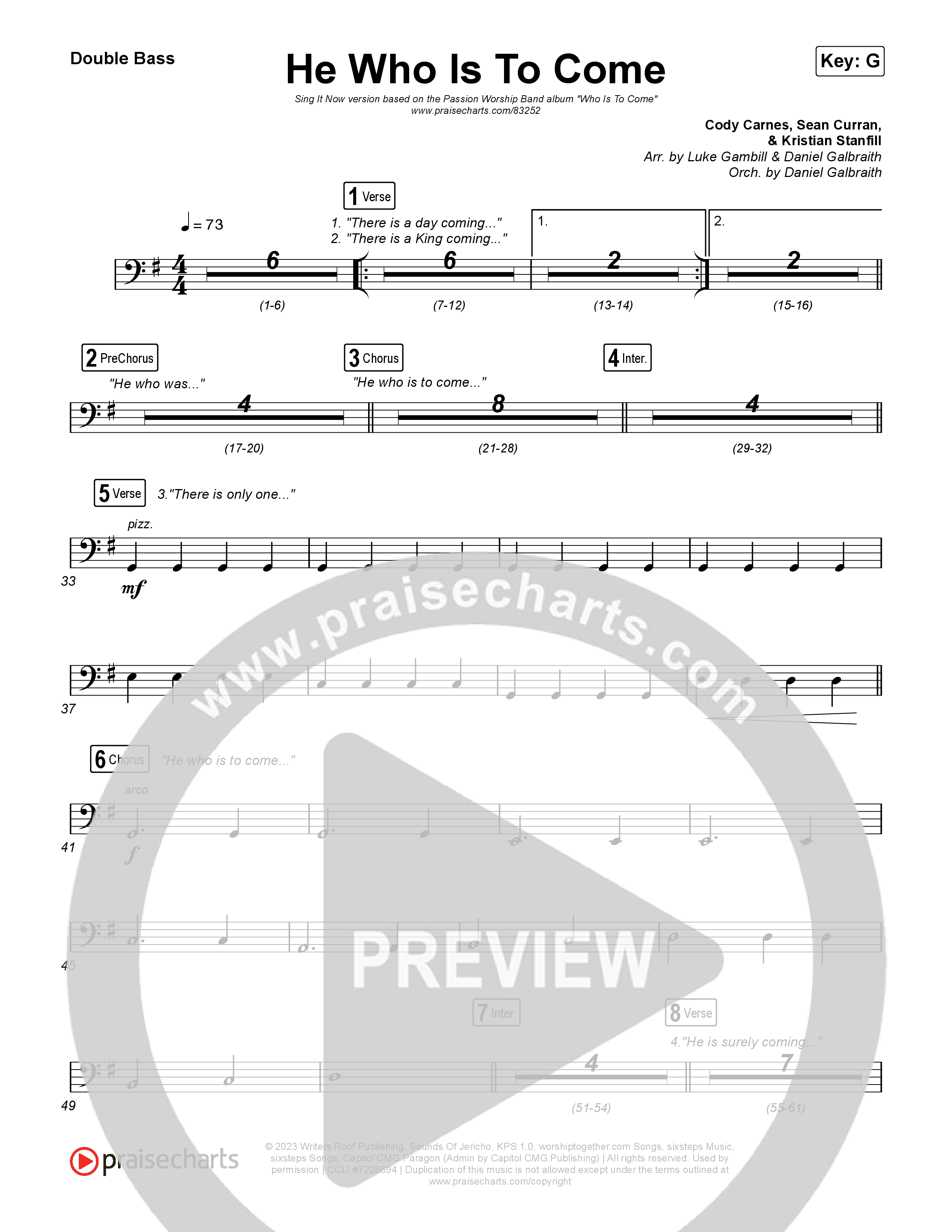 He Who Is To Come (Sing It Now) Double Bass (Passion / Cody Carnes / Kristian Stanfill / Arr. Luke Gambill)