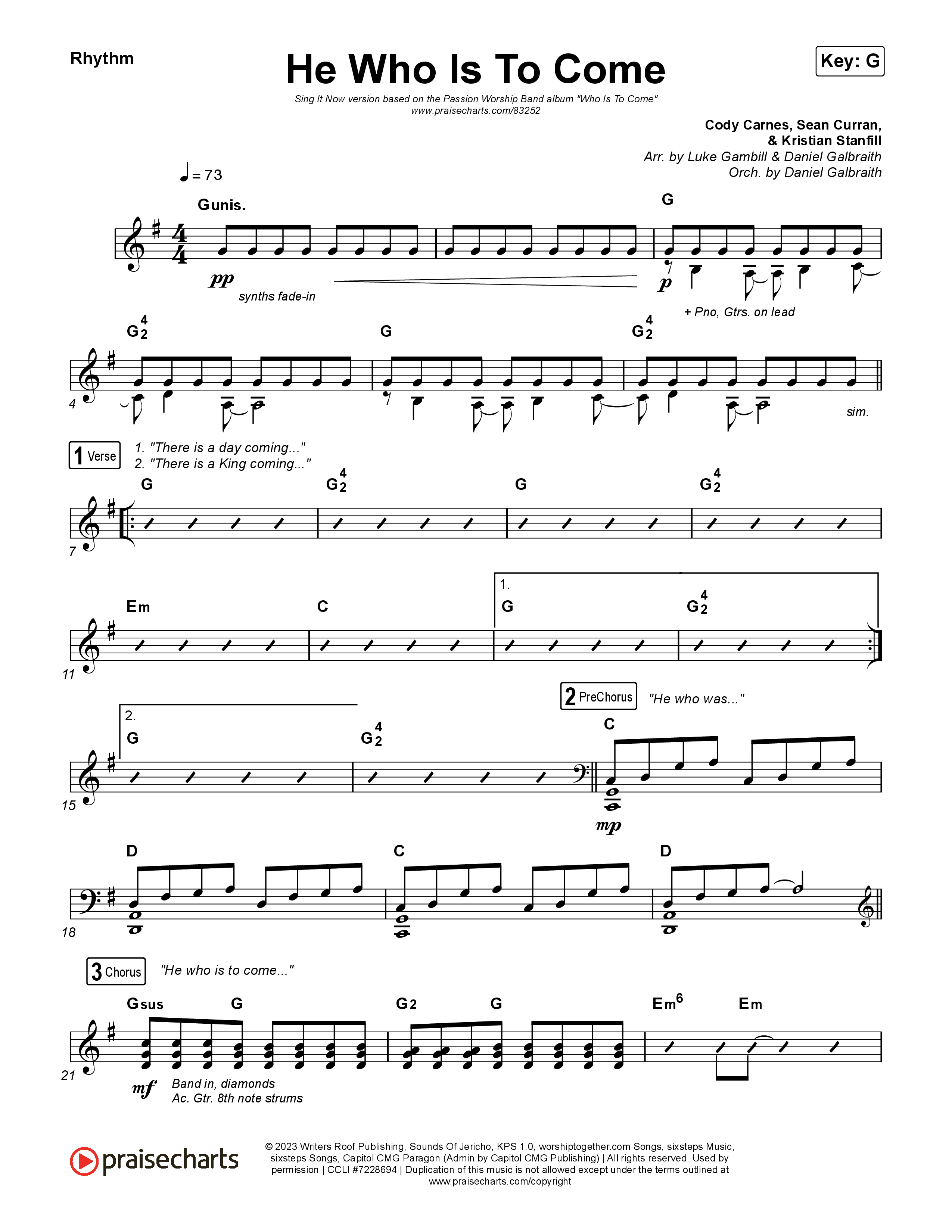 He Who Is To Come (Sing It Now) Rhythm Chart (Passion / Cody Carnes / Kristian Stanfill / Arr. Luke Gambill)