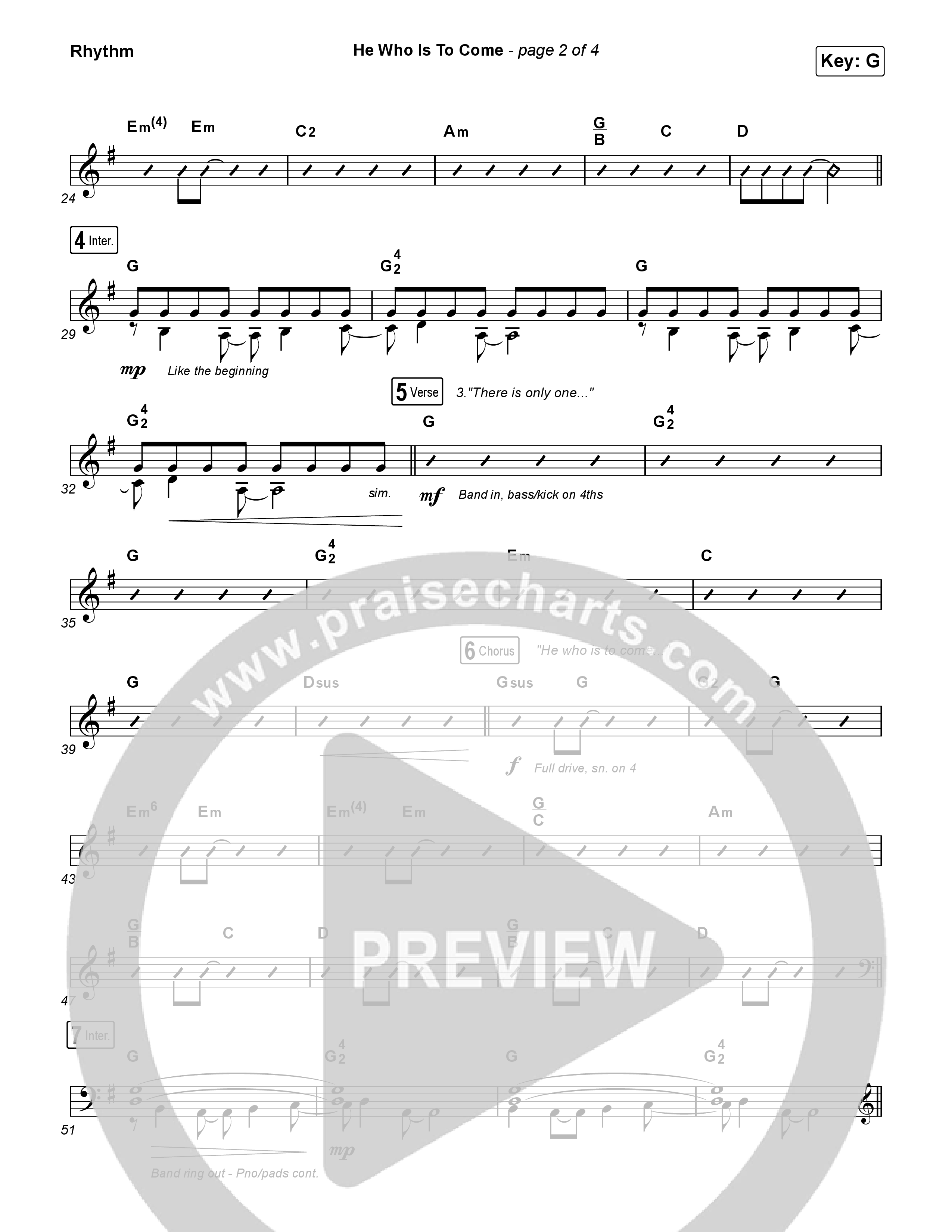 He Who Is To Come (Sing It Now) Rhythm Chart (Passion / Cody Carnes / Kristian Stanfill / Arr. Luke Gambill)