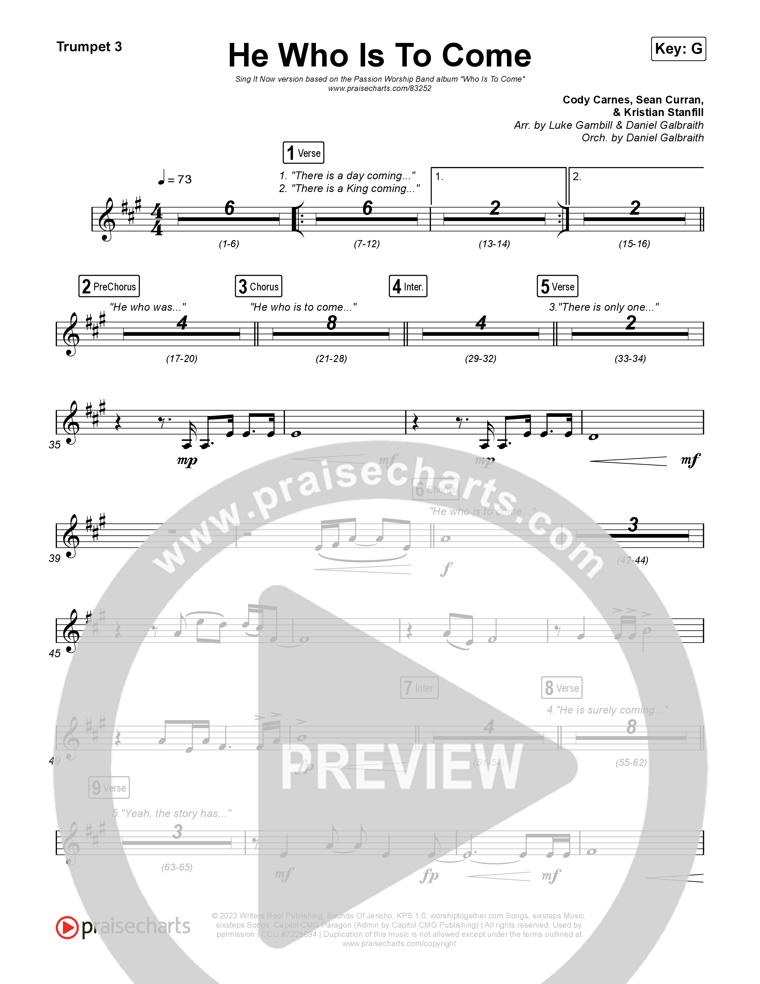 He Who Is To Come (Sing It Now) Trumpet 3 (Passion / Cody Carnes / Kristian Stanfill / Arr. Luke Gambill)