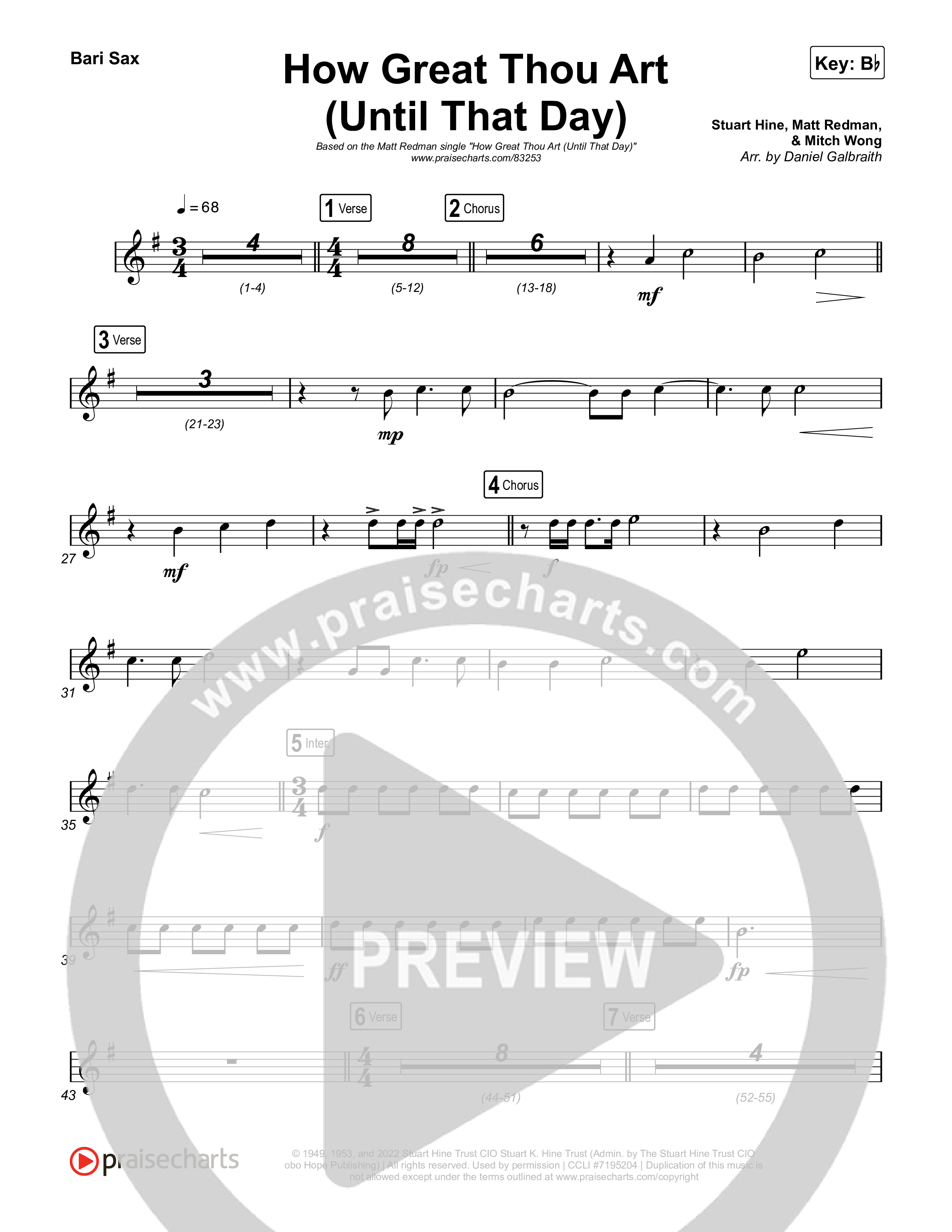 How Great Thou Art (Until That Day) Bari Sax (Matt Redman / Chris Tomlin / Hillary Scott / Cody Carnes / Kari Jobe / Naomi Raine / TAYA / Blessing Offor / Brian Johnson / Jenn Johnson / Matt Maher / Mitch Wong / Benjamin William Hastings / Pat Barrett / Jon Reddick / Ryan Ellis)