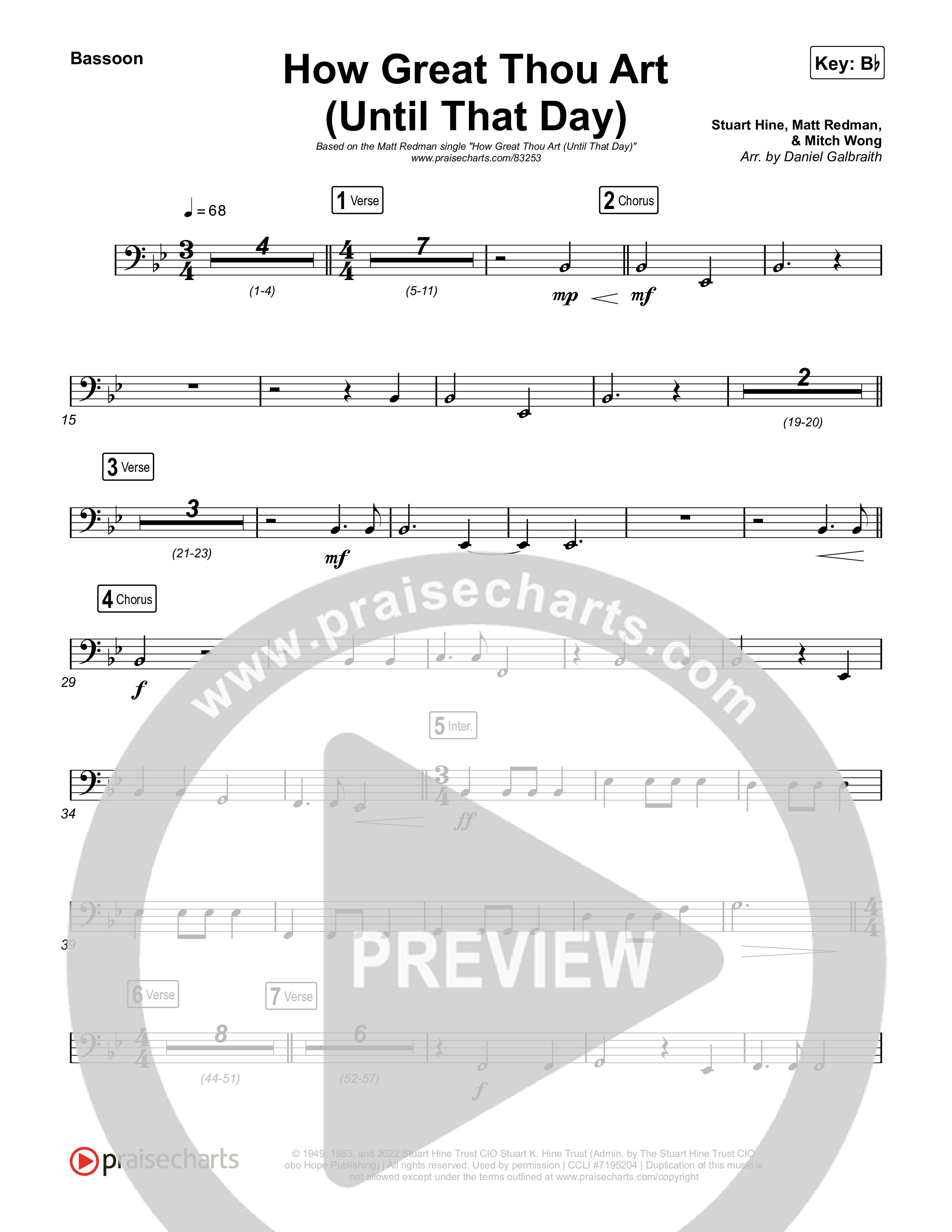 How Great Thou Art (Until That Day) Bassoon (Matt Redman / Chris Tomlin / Hillary Scott / Cody Carnes / Kari Jobe / Naomi Raine / TAYA / Blessing Offor / Brian Johnson / Jenn Johnson / Matt Maher / Mitch Wong / Benjamin William Hastings / Pat Barrett / Jon Reddick / Ryan Ellis)