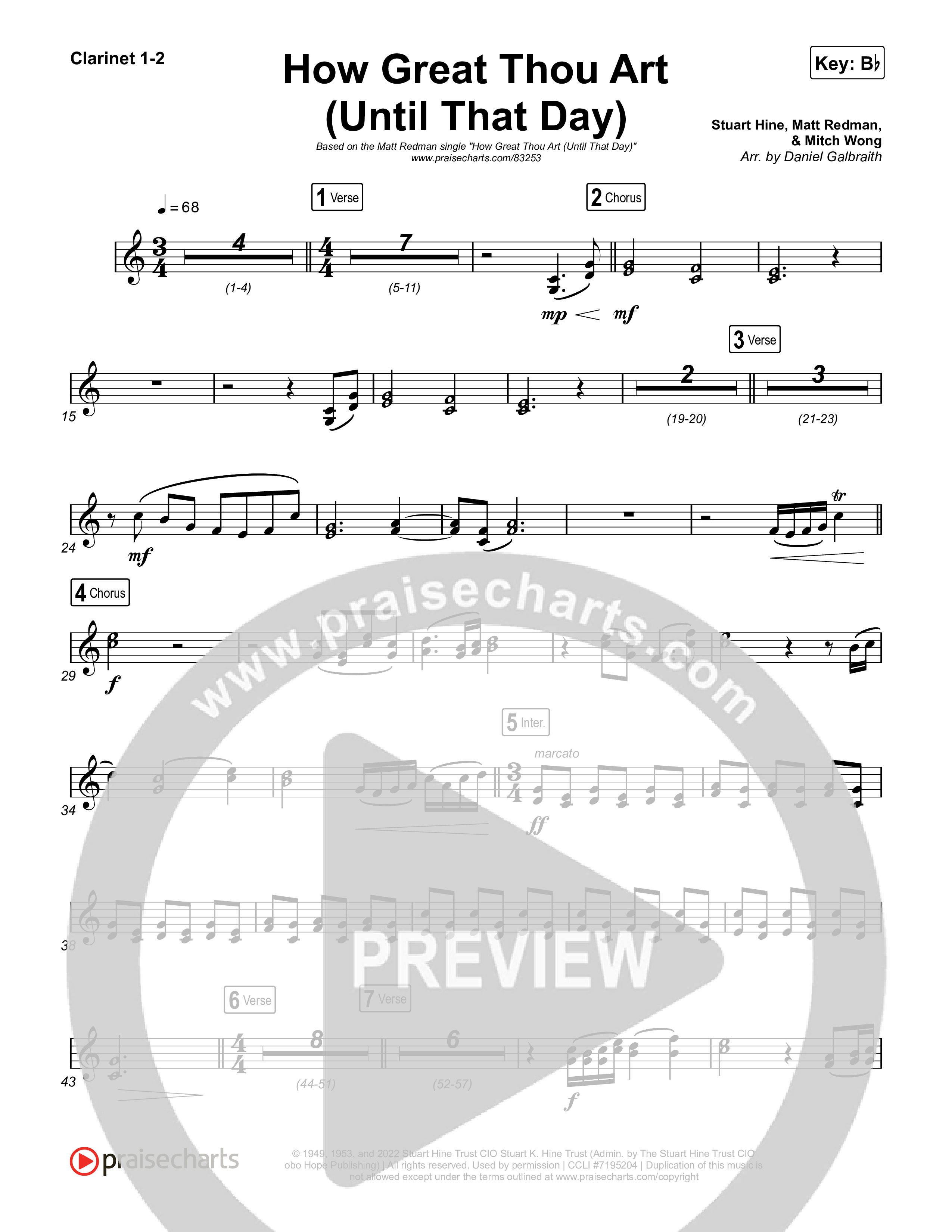 How Great Thou Art (Until That Day) Clarinet 1,2 (Matt Redman / Chris Tomlin / Hillary Scott / Cody Carnes / Kari Jobe / Naomi Raine / TAYA / Blessing Offor / Brian Johnson / Jenn Johnson / Matt Maher / Mitch Wong / Benjamin William Hastings / Pat Barrett / Jon Reddick / Ryan Ellis)