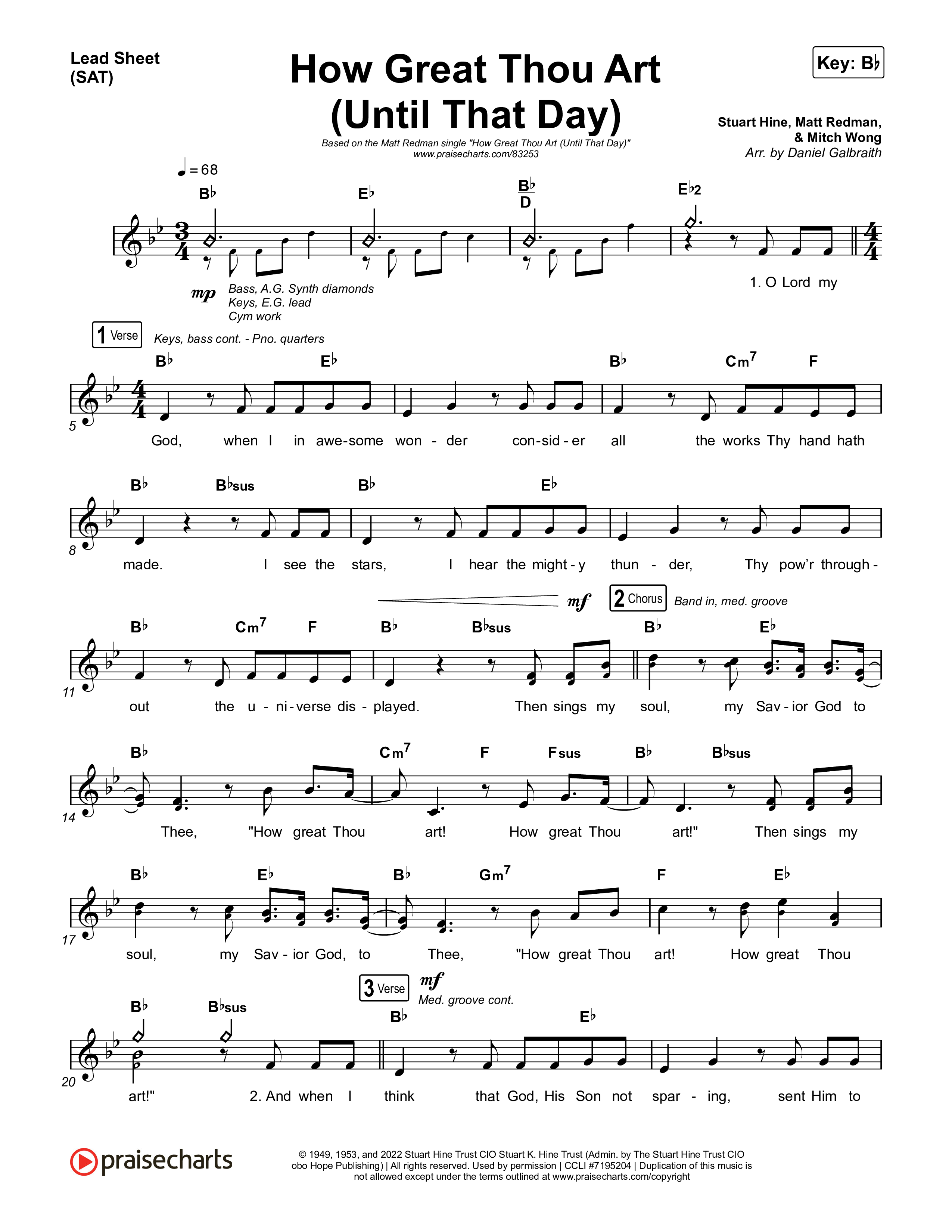 How Great Thou Art (Until That Day) Lead Sheet (SAT) (Matt Redman / Chris Tomlin / Hillary Scott / Cody Carnes / Kari Jobe / Naomi Raine / TAYA / Blessing Offor / Brian Johnson / Jenn Johnson / Matt Maher / Mitch Wong / Benjamin William Hastings / Pat Barrett / Jon Reddick / Ryan Ellis)