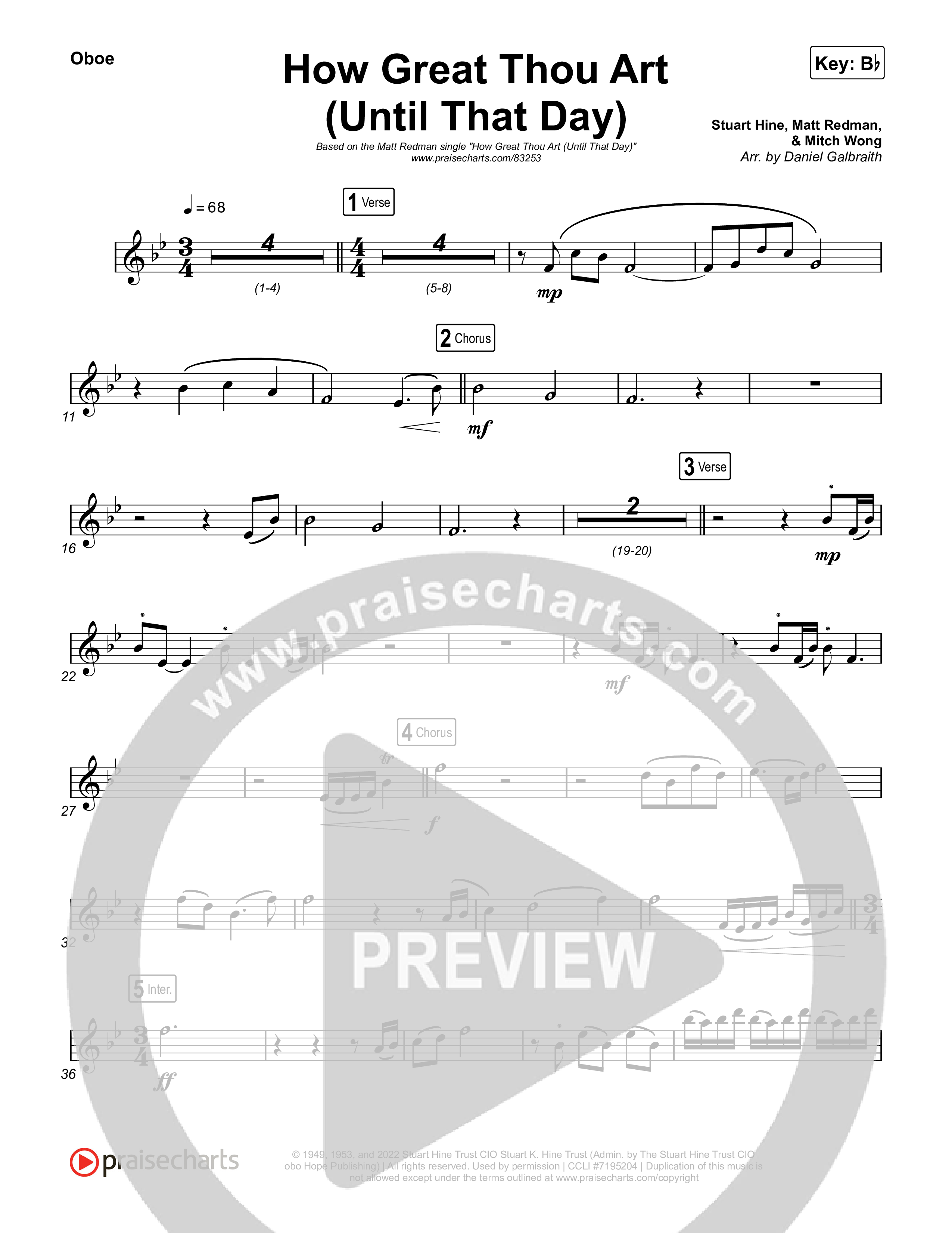 How Great Thou Art (Until That Day) Oboe (Matt Redman / Chris Tomlin / Hillary Scott / Cody Carnes / Kari Jobe / Naomi Raine / TAYA / Blessing Offor / Brian Johnson / Jenn Johnson / Matt Maher / Mitch Wong / Benjamin William Hastings / Pat Barrett / Jon Reddick / Ryan Ellis)