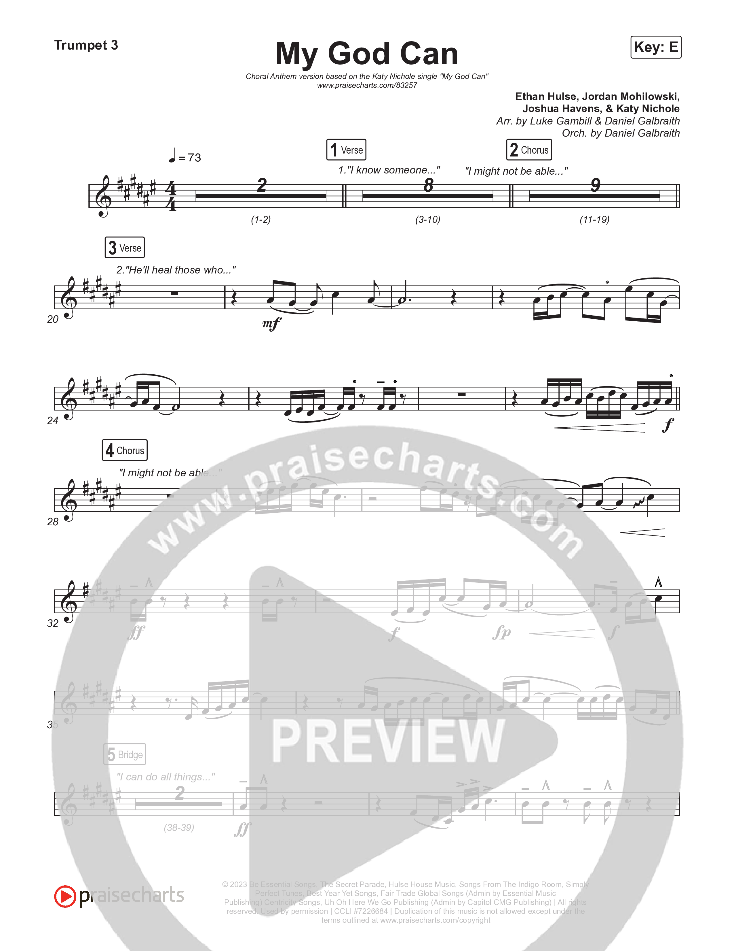 My God Can (Choral Anthem SATB) Trumpet 3 (Katy Nichole / Naomi Raine / Arr. Luke Gambill)