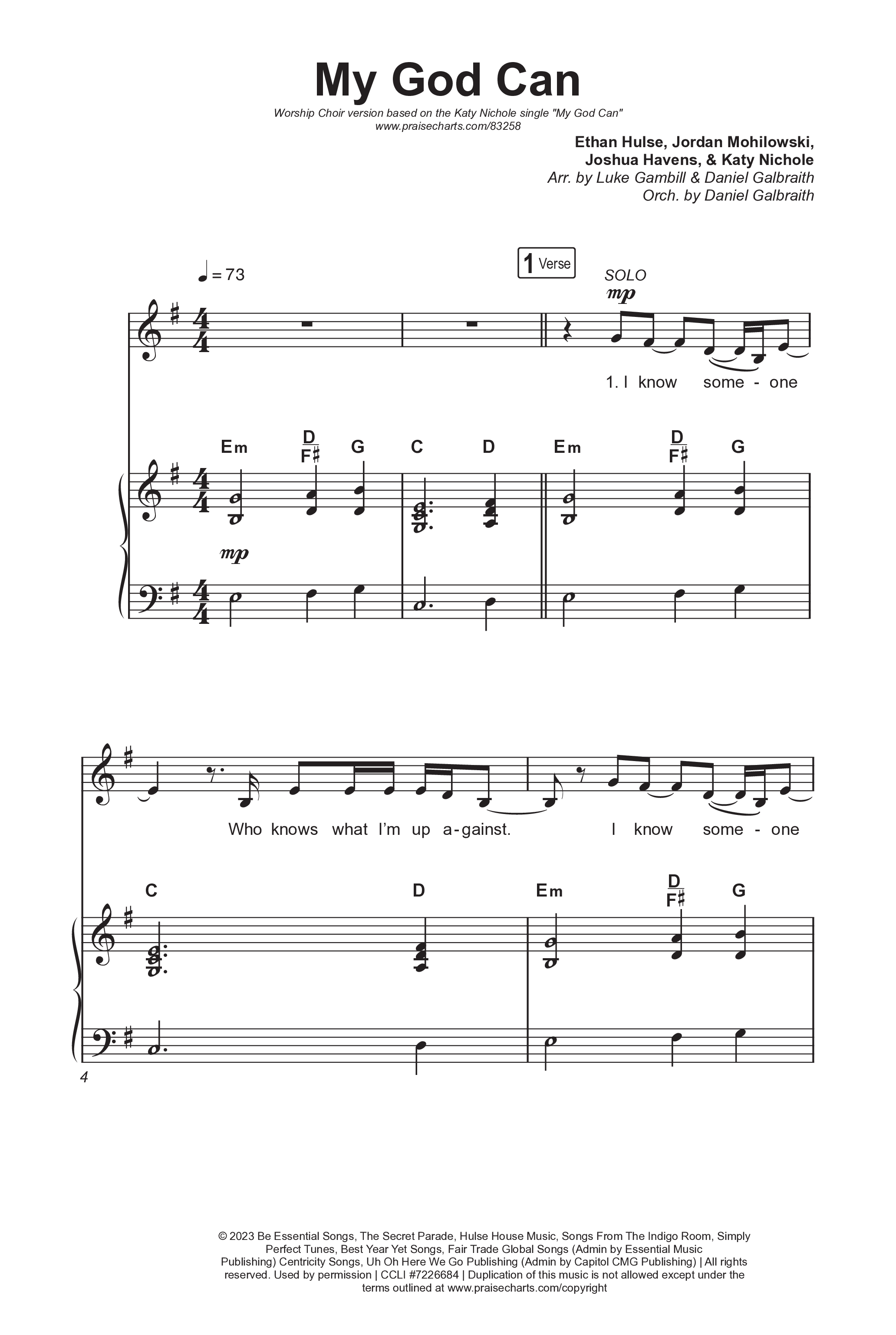 My God Can (Worship Choir/SAB) Octavo (SAB & Pno) (Katy Nichole / Naomi Raine / Arr. Luke Gambill)