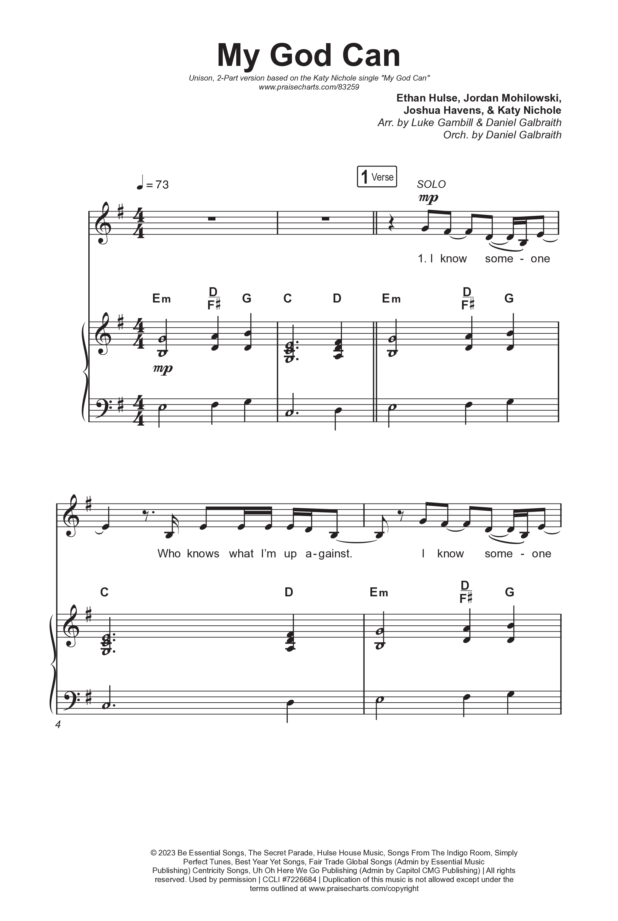 My God Can (Unison/2-Part) Octavo (Uni/2-Part & Pno) (Katy Nichole / Naomi Raine / Arr. Luke Gambill)