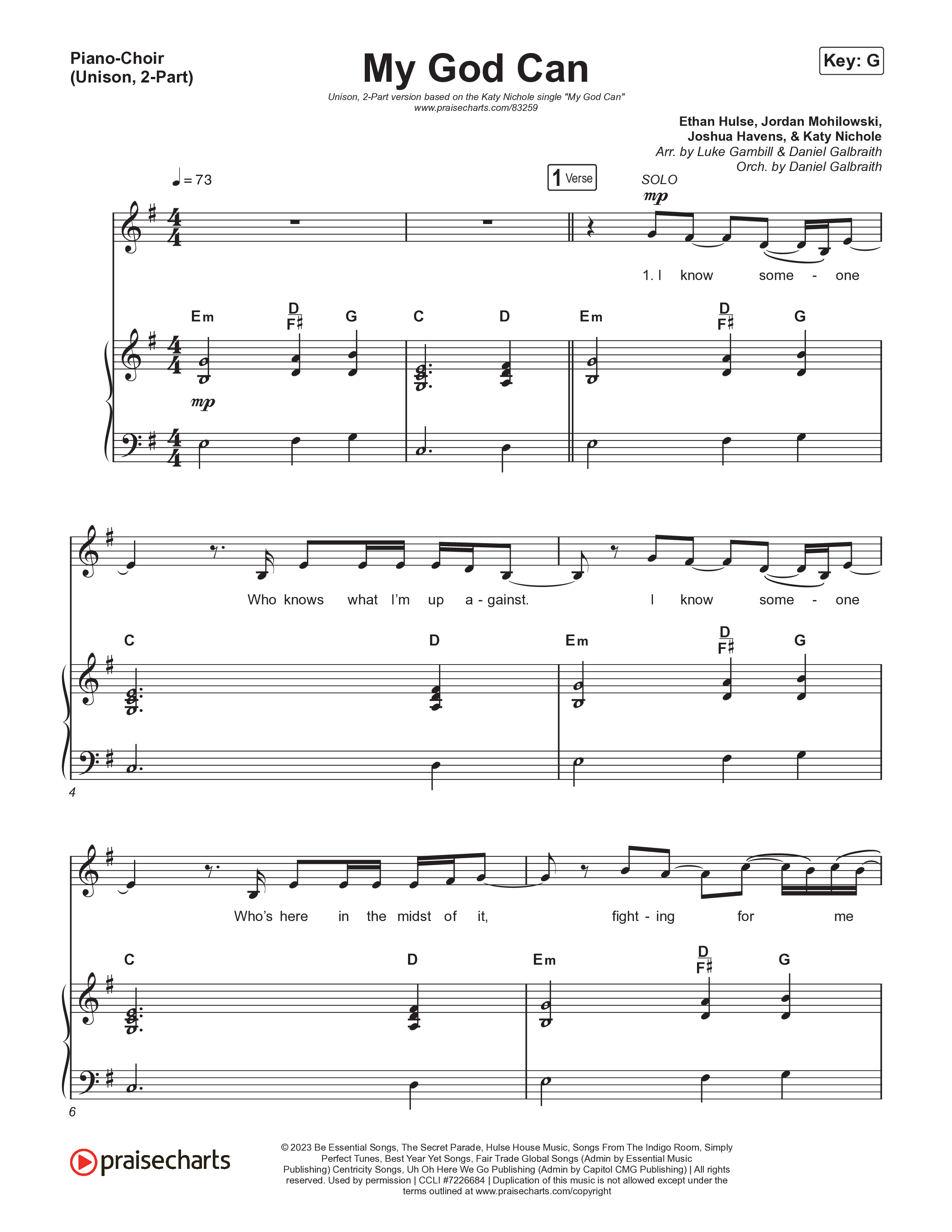 My God Can (Unison/2-Part) Piano/Choir  (Uni/2-Part) (Katy Nichole / Naomi Raine / Arr. Luke Gambill)