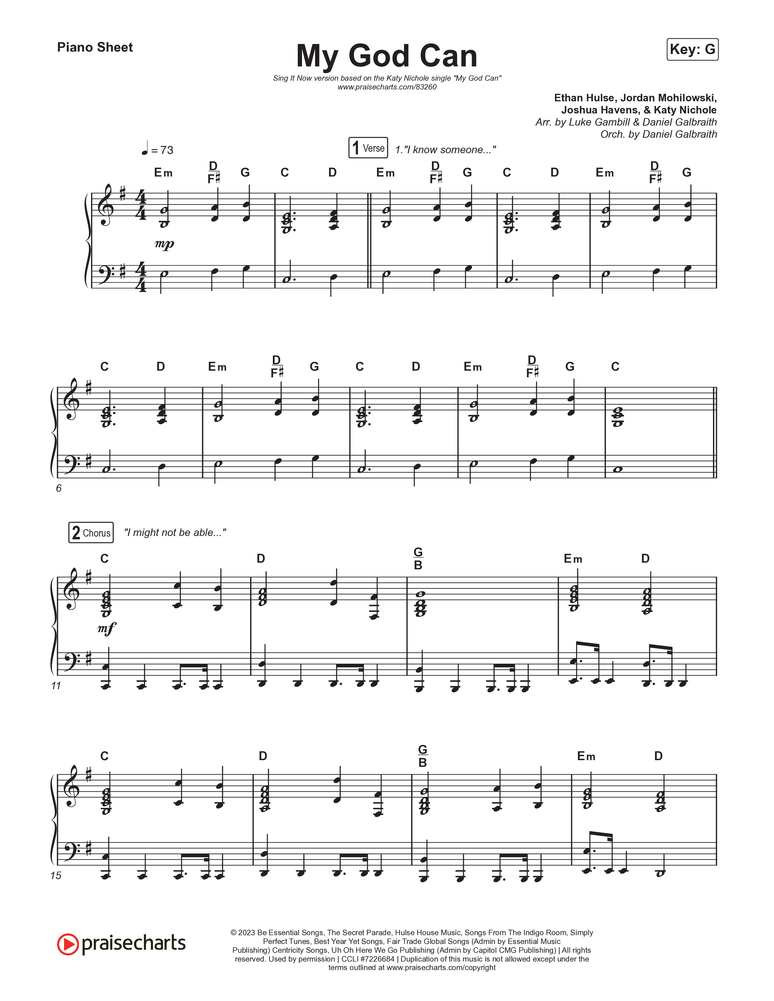 My God Can (Sing It Now) Piano Sheet (Katy Nichole / Naomi Raine / Arr. Luke Gambill)