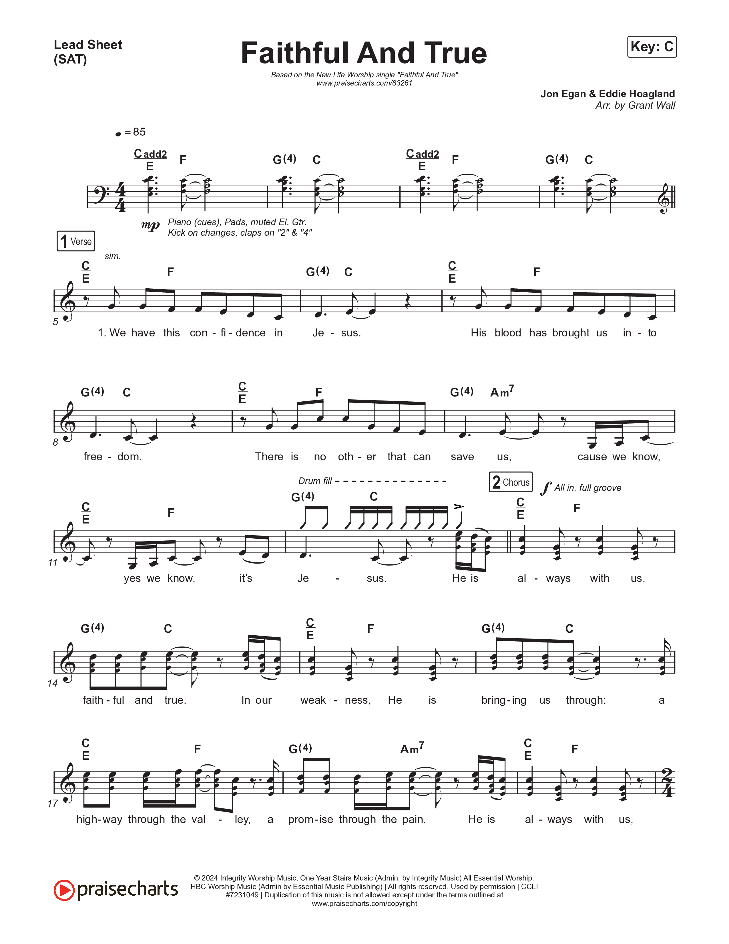 Faithful And True (Live) Lead Sheet (SAT) (New Life Worship)